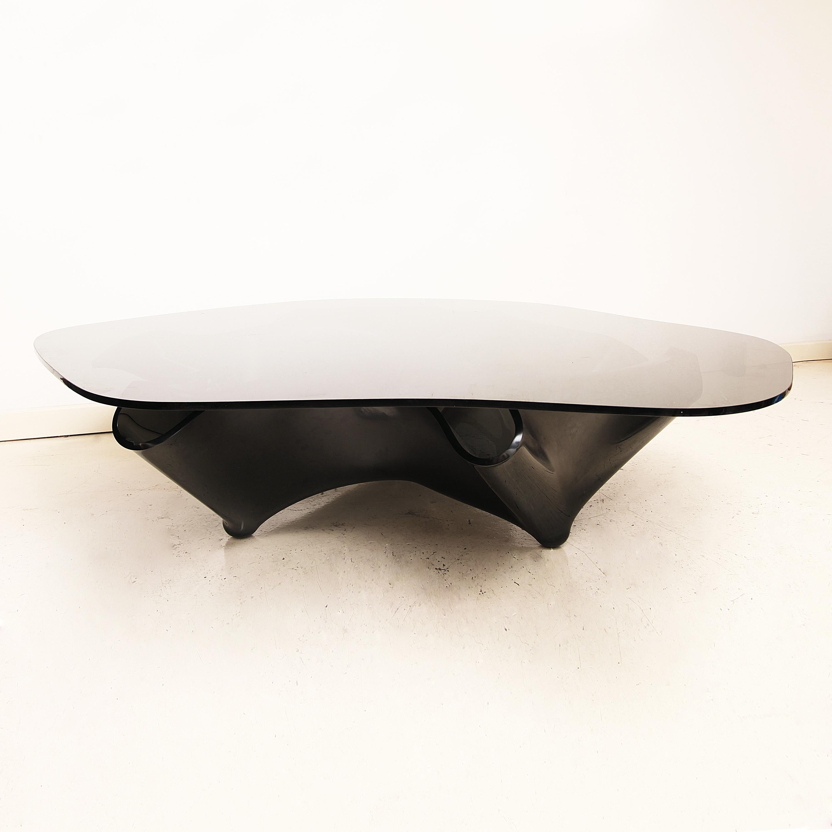 American Laurel Fyfe Sculptural Coffee Table Black Glass Handkerchief Art Postmodern 1990 For Sale