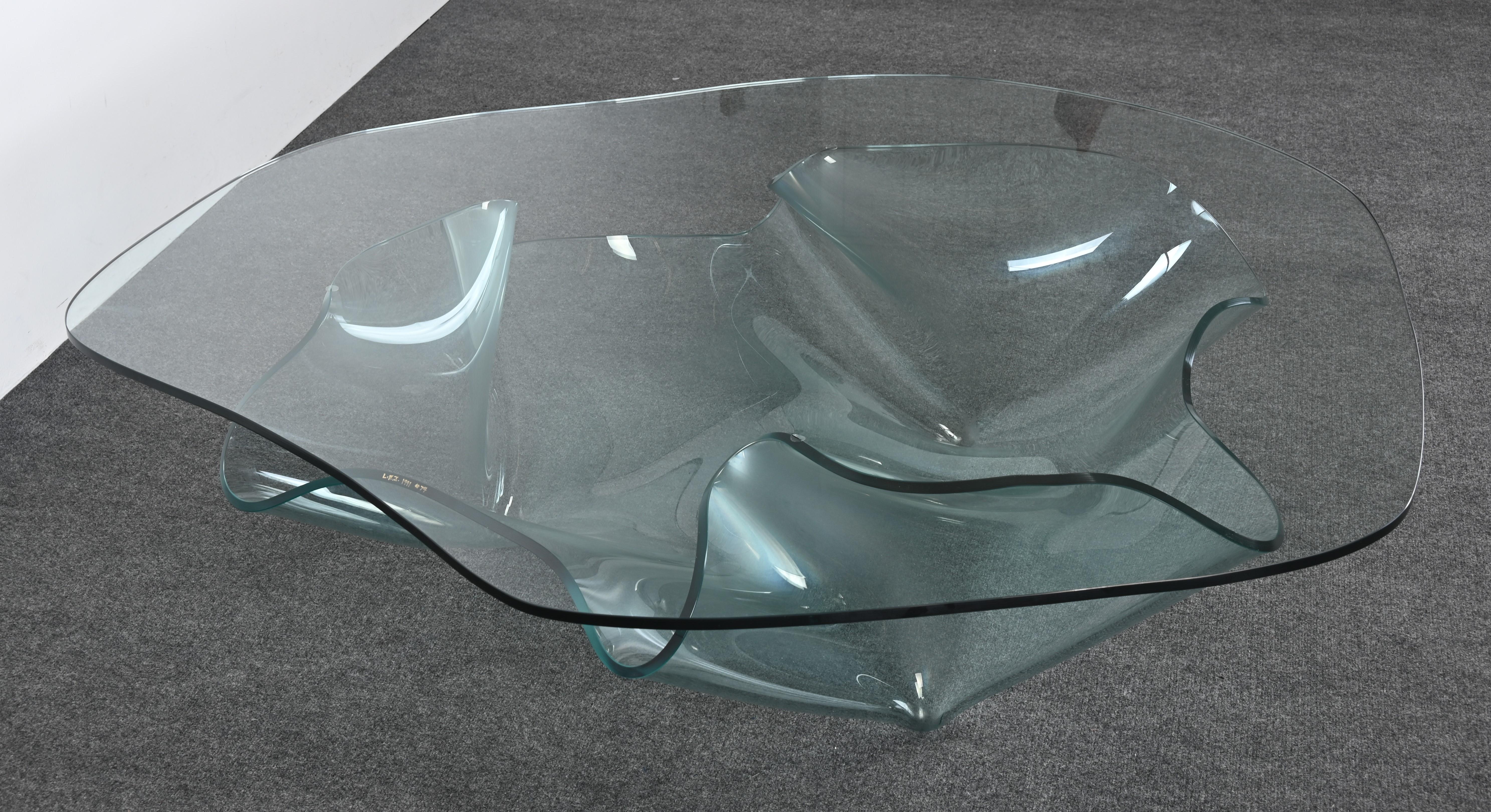 Laurel Fyfe Sculptural Handkerchief Art Glass Coffee Table, 1991 For Sale 8