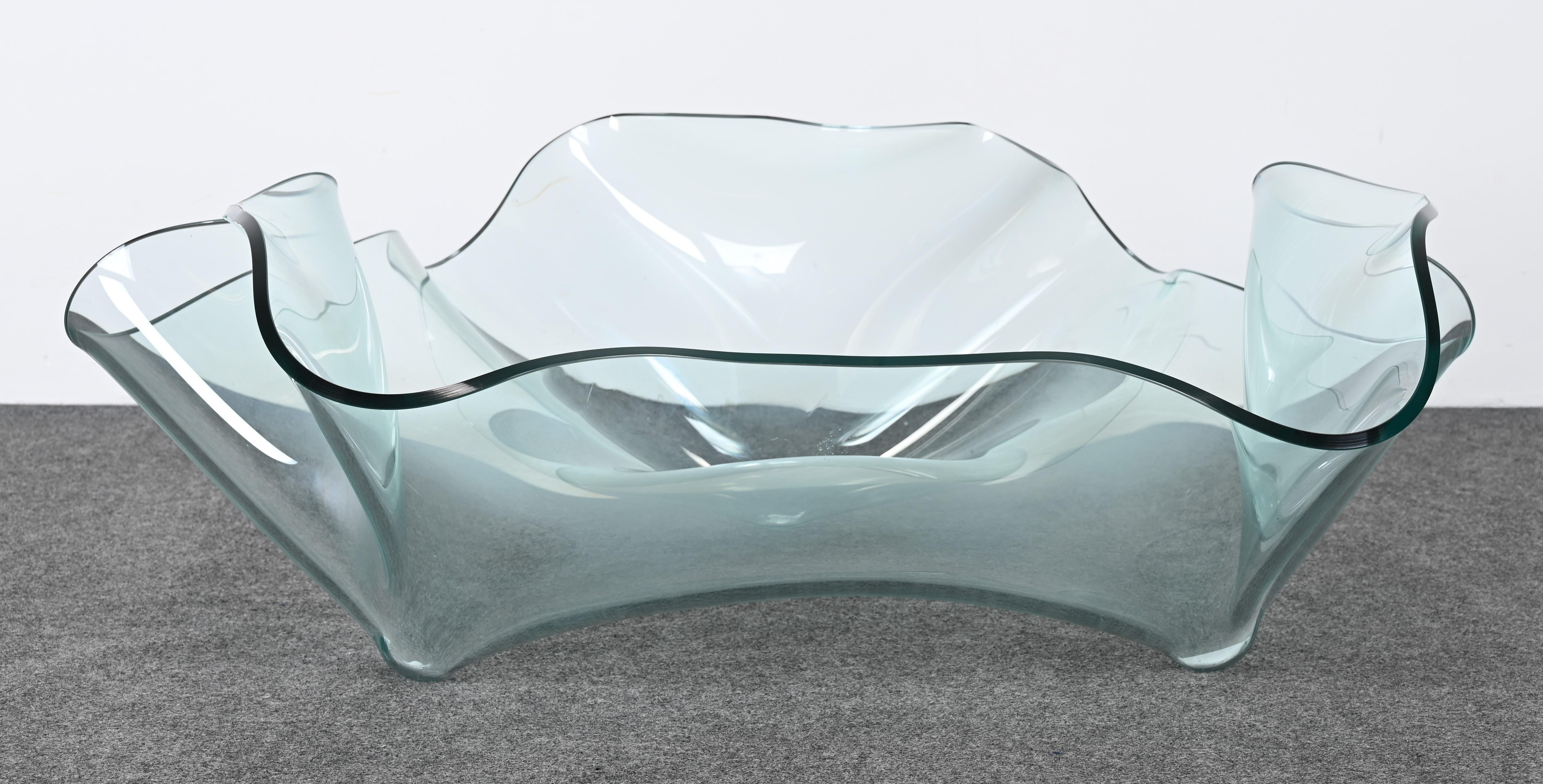 A Laurel Fyfe Sculptural Handkerchief Art Glass Coffee Table. This cocktail table is signed and dated 