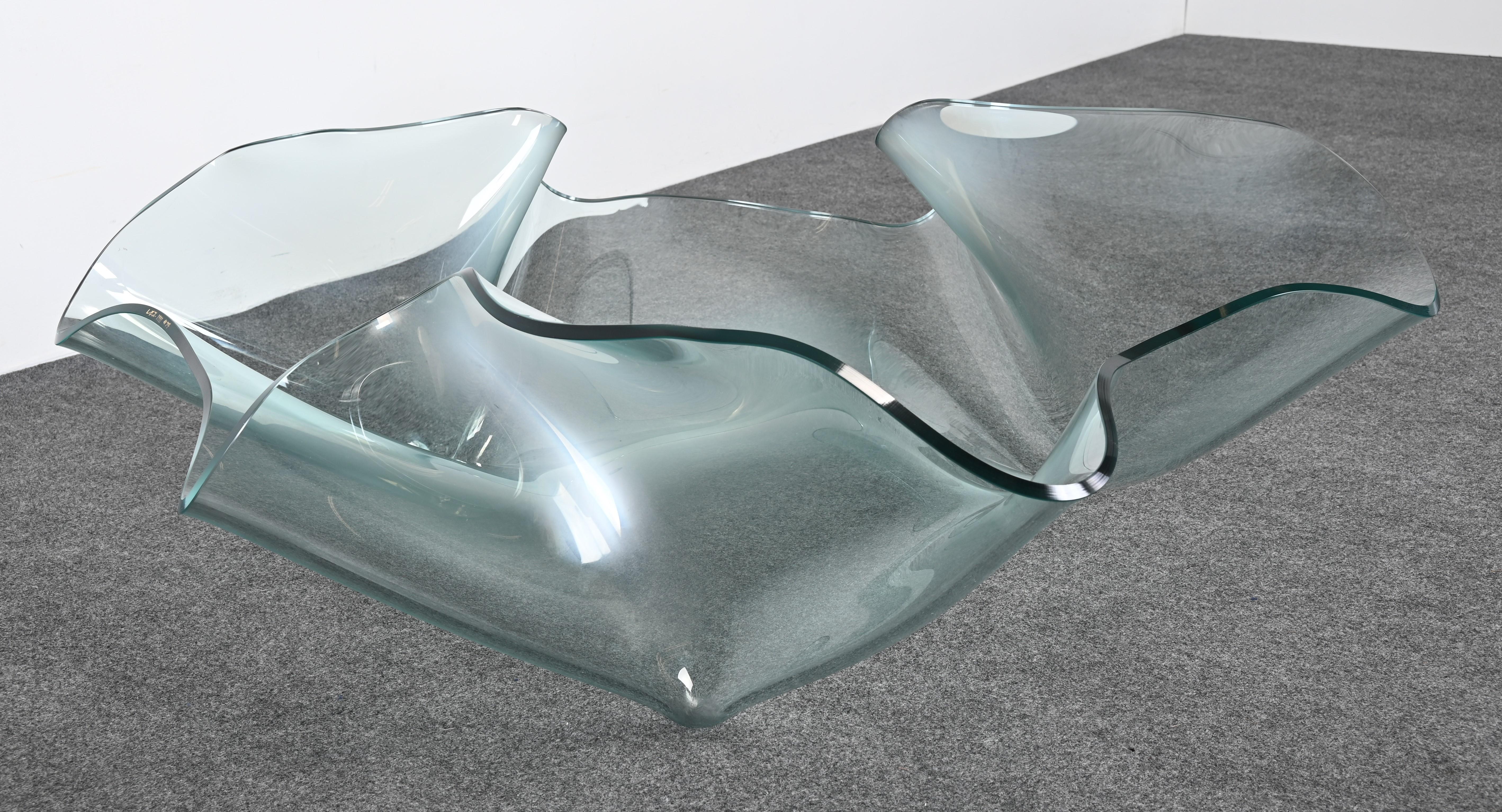 American Laurel Fyfe Sculptural Handkerchief Art Glass Coffee Table, 1991 For Sale