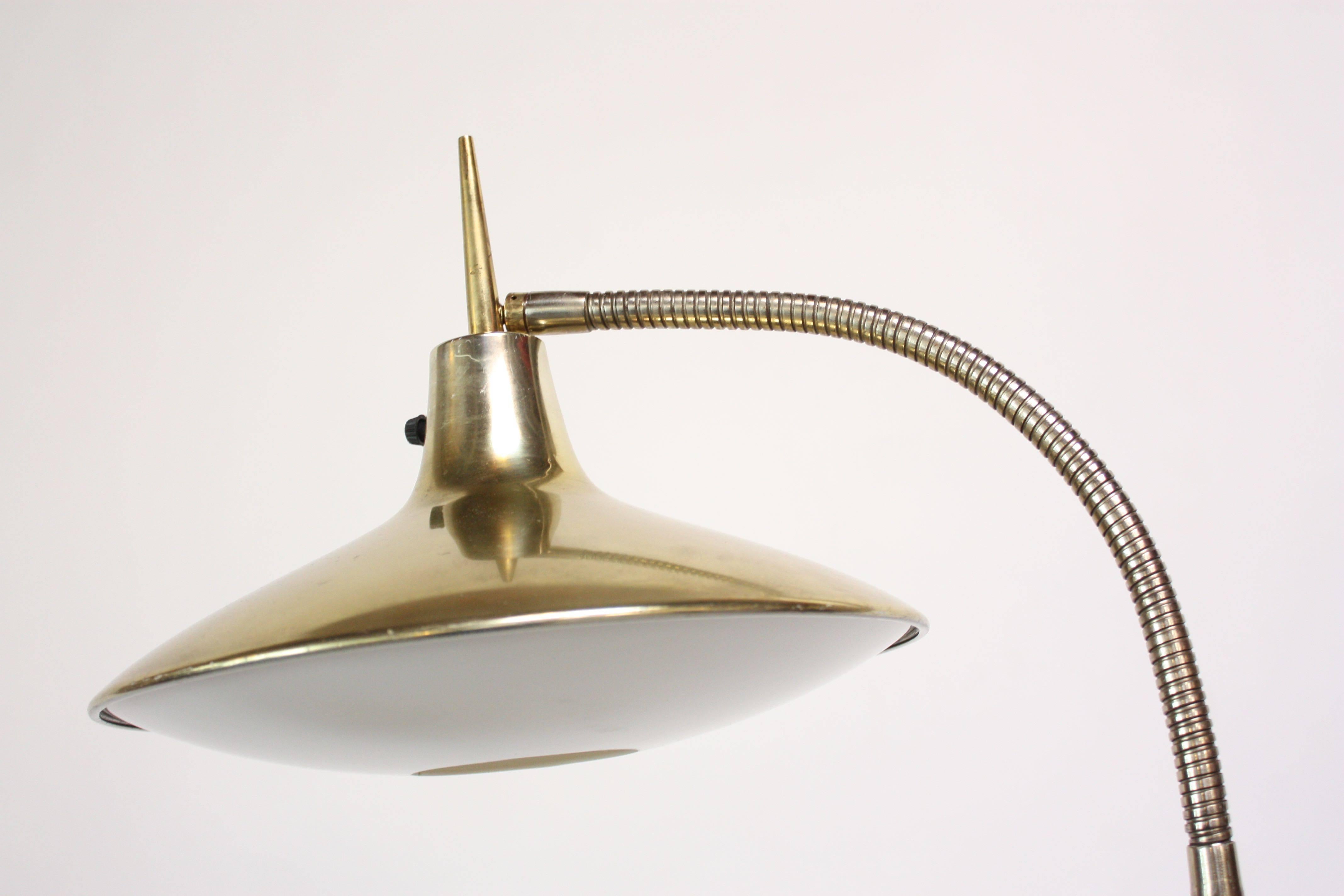 Mid-Century Modern Laurel Gooseneck Floor Lamp in Brass