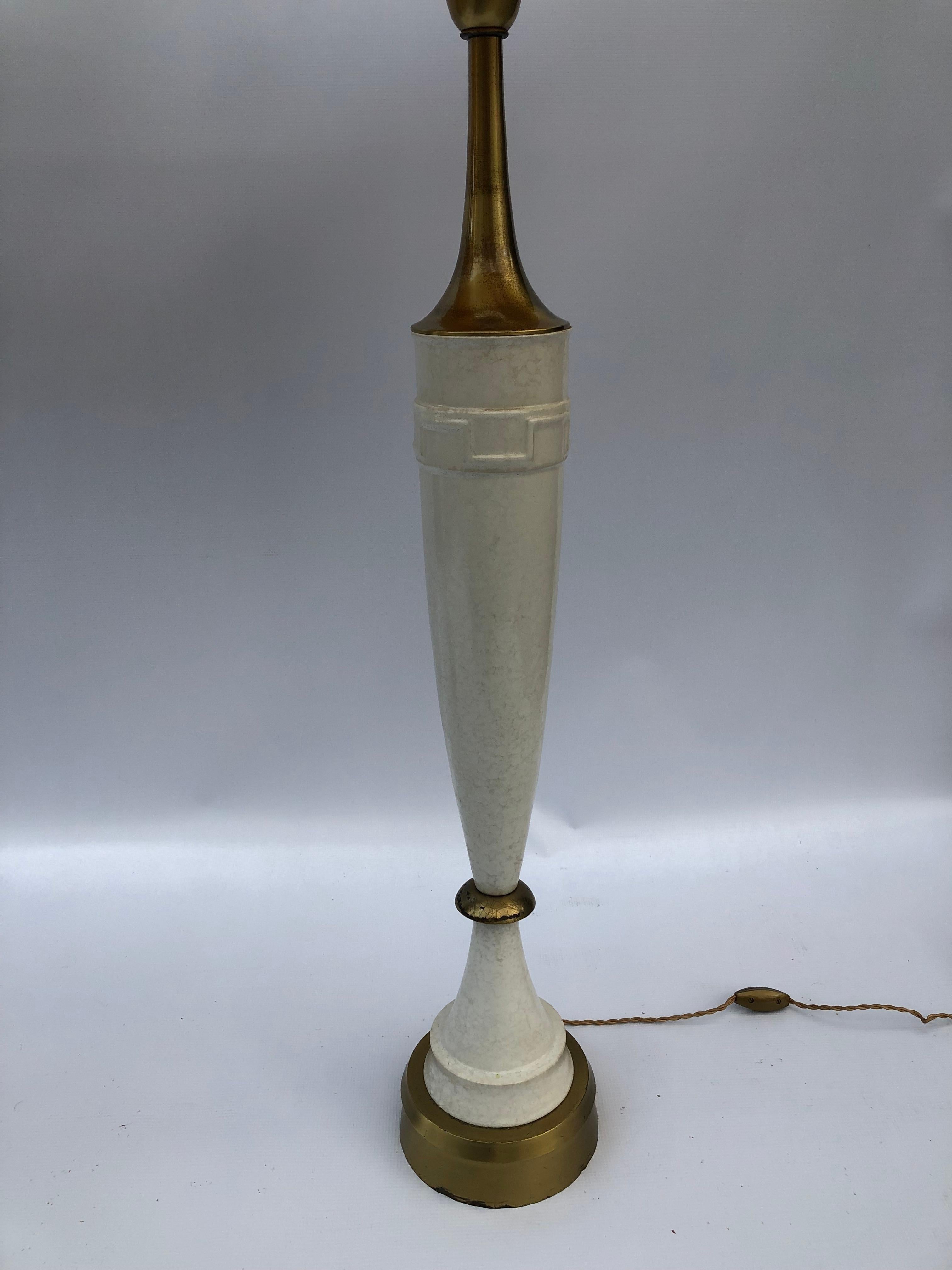 Laurel Greek Key Ceramic Brass Table Lamps 1970s Hollywood Regency Neoclassical For Sale 5