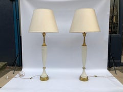 Laurel Greek Key Ceramic Brass Table Lamps 1970s Hollywood Regency Neoclassical