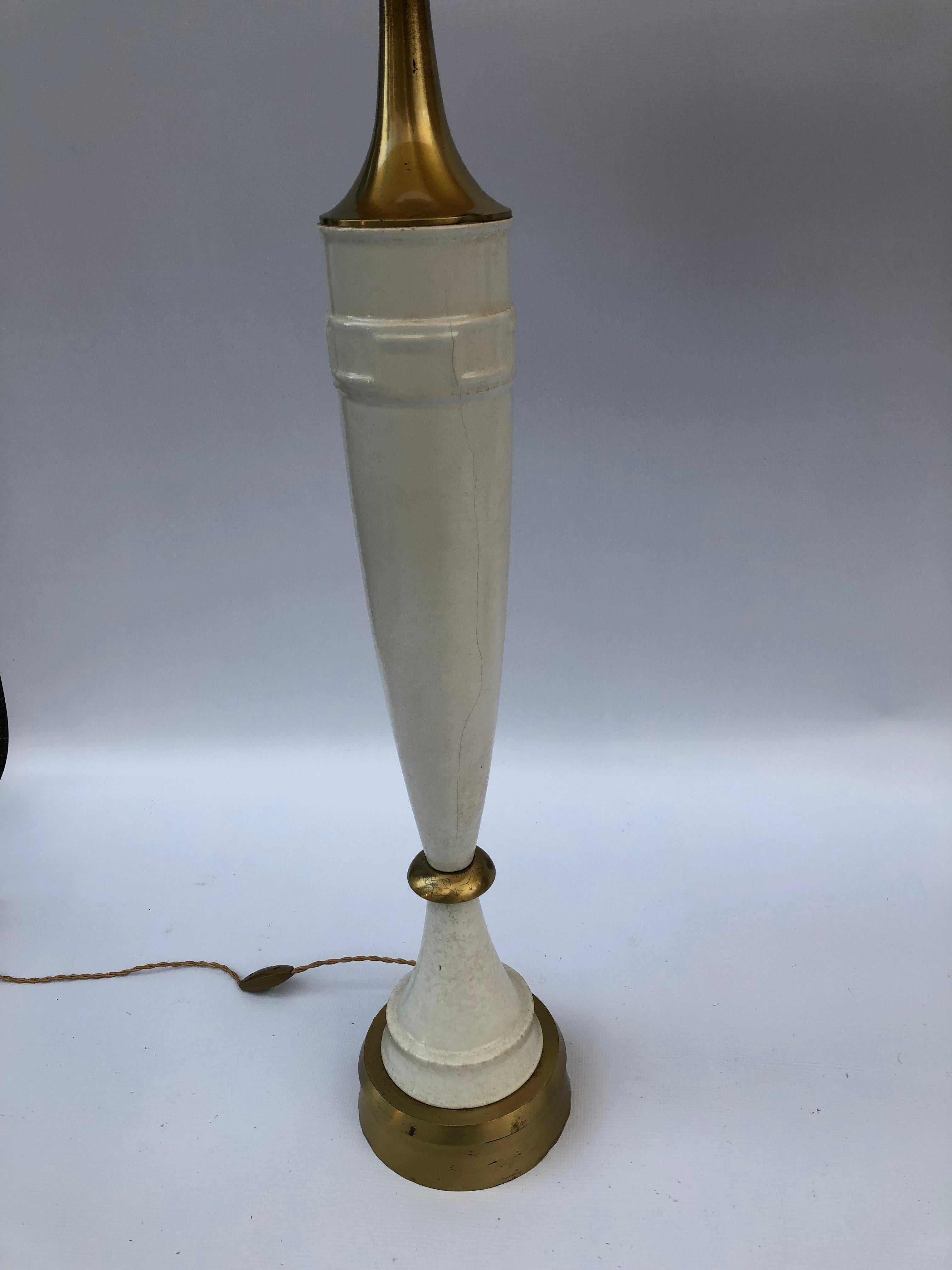 Laurel Greek Key Ceramic Brass Table Lamps 1970s Hollywood Regency Neoclassical For Sale 1
