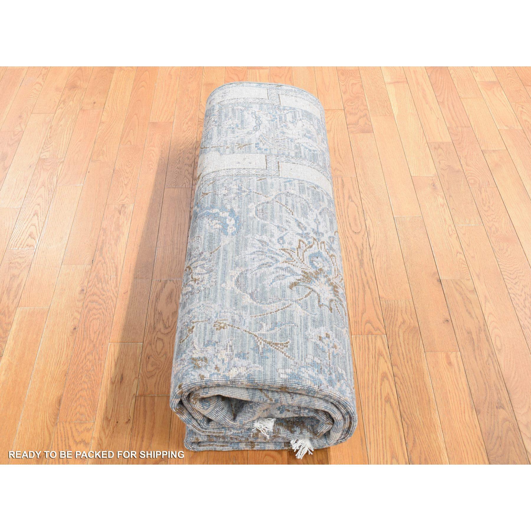 Tapis oriental noué à la main, vert laurier et motif moghol, 7'10