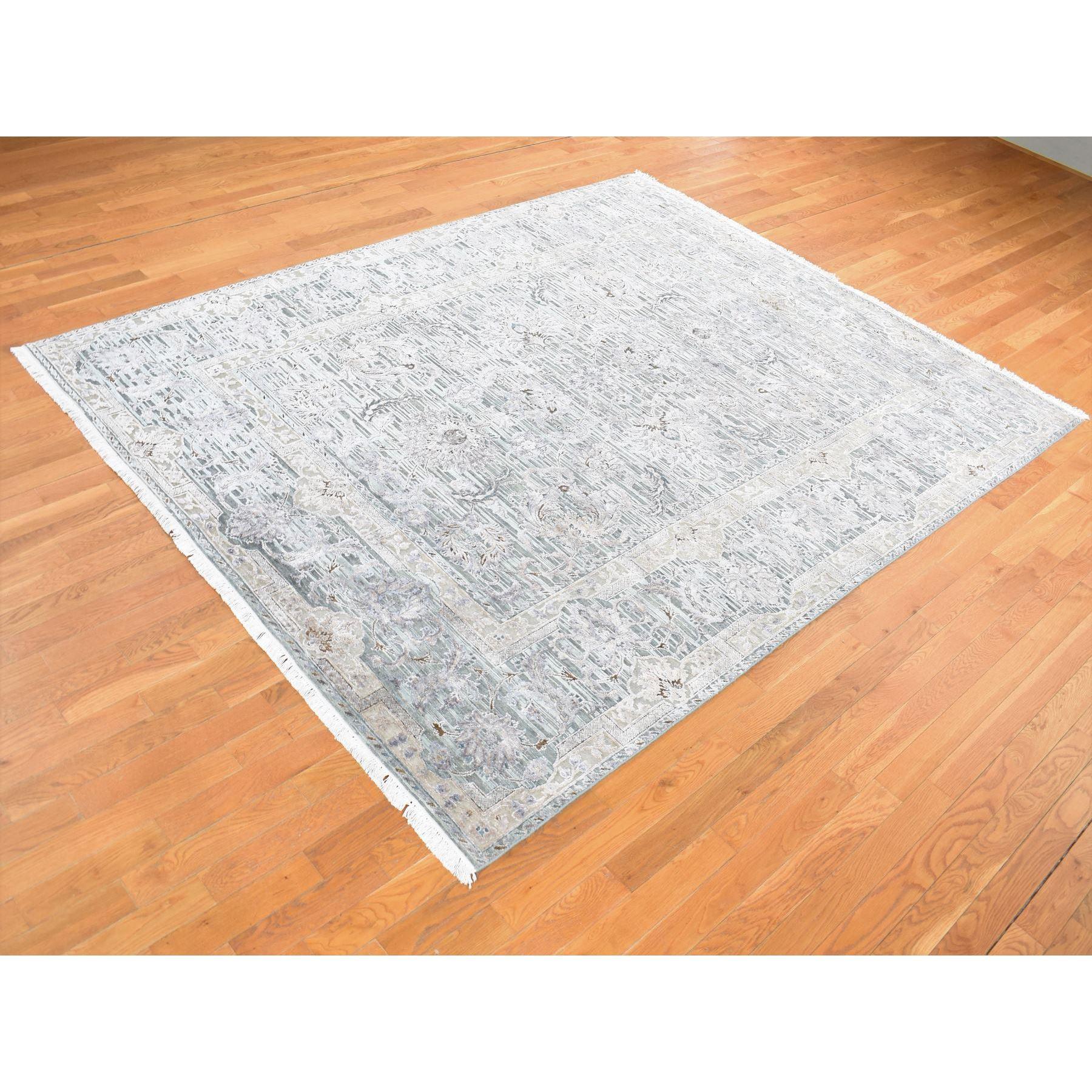 Indien Tapis oriental noué à la main, vert laurier et motif moghol, 7'10
