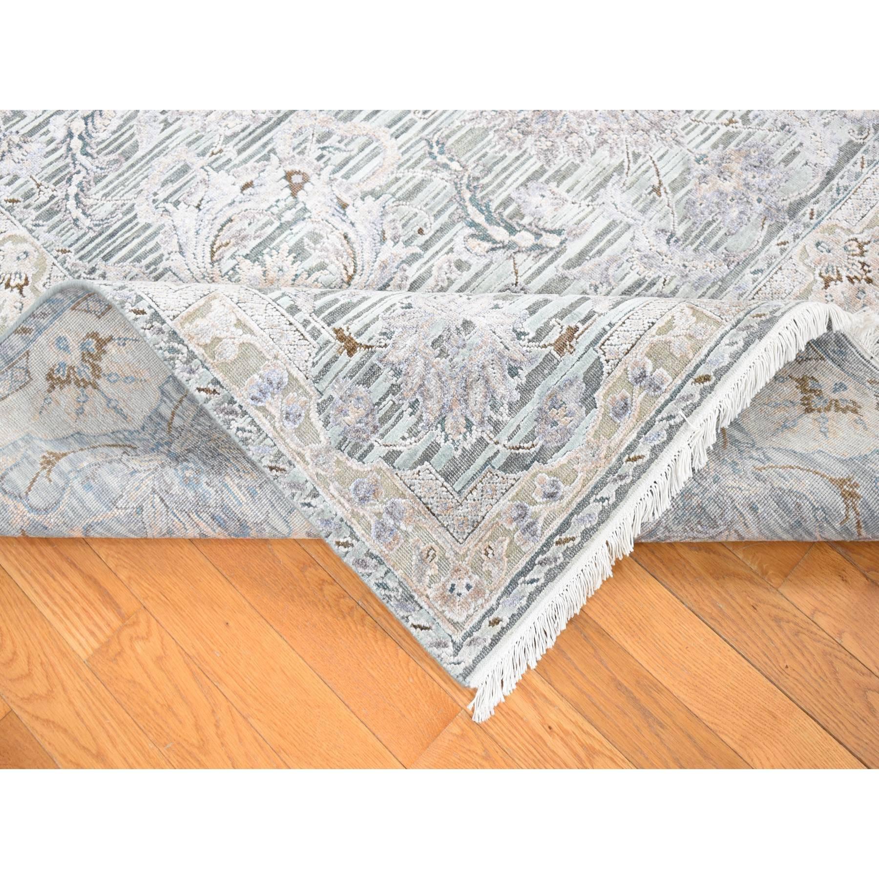 Tapis oriental noué à la main, vert laurier et motif moghol, 7'10