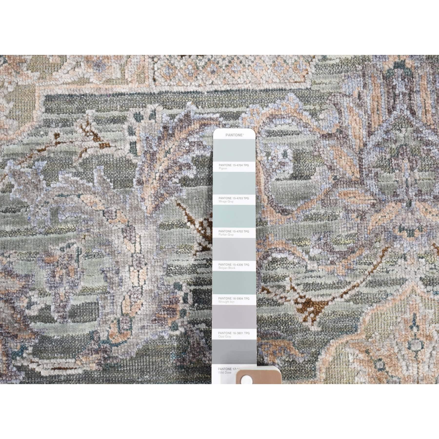 Soie Tapis oriental noué à la main, vert laurier et motif moghol, 7'10