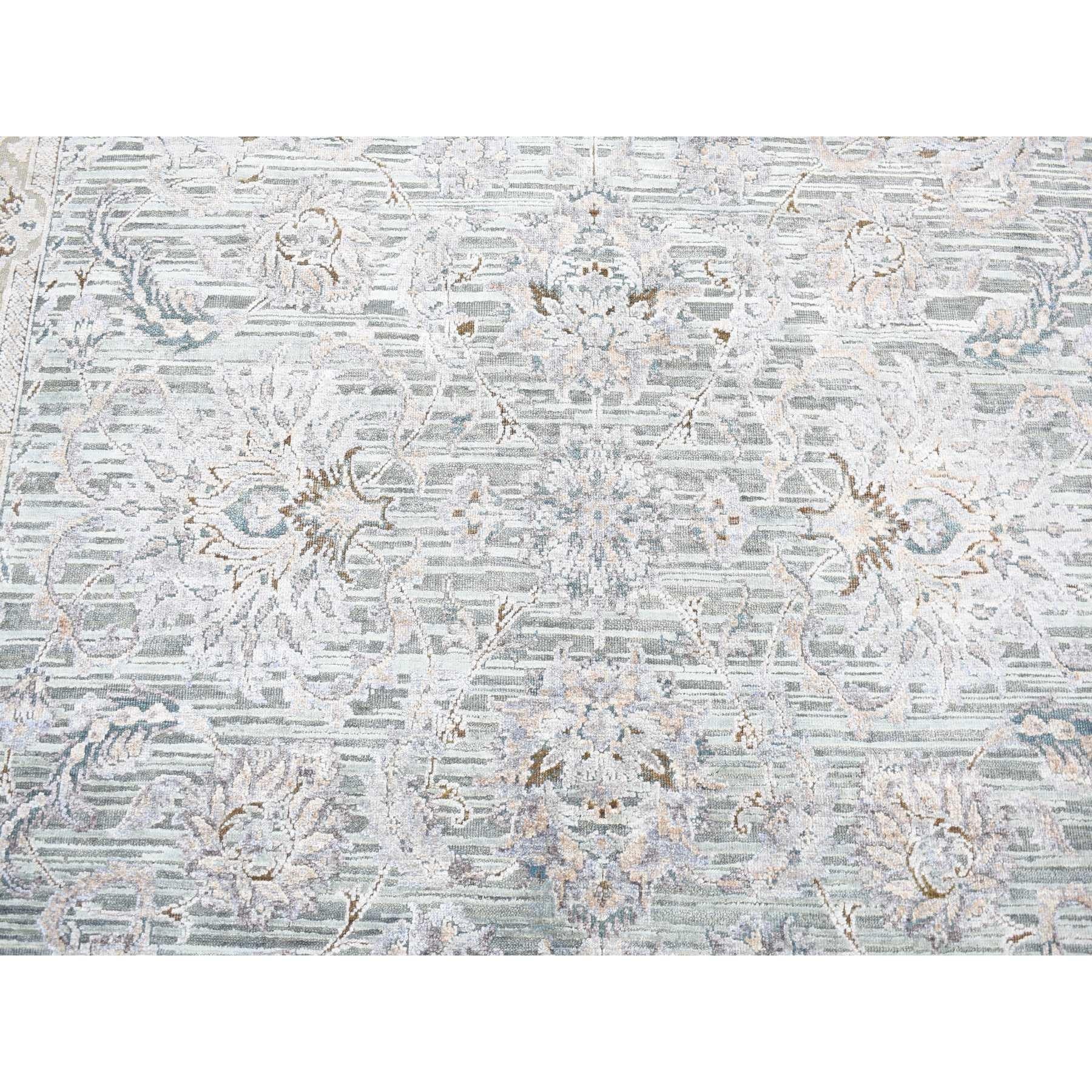 Tapis oriental noué à la main, vert laurier et motif moghol, 7'10