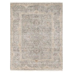 Laurel Green Mughal Design Pure Silk Hand Knotted Oriental Rug 7'10" x 10'2"