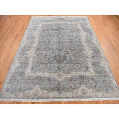 Laurel Green Pure Silk with Wool Mughal Design Hand Knotted Rug 8'10" x 11'10"