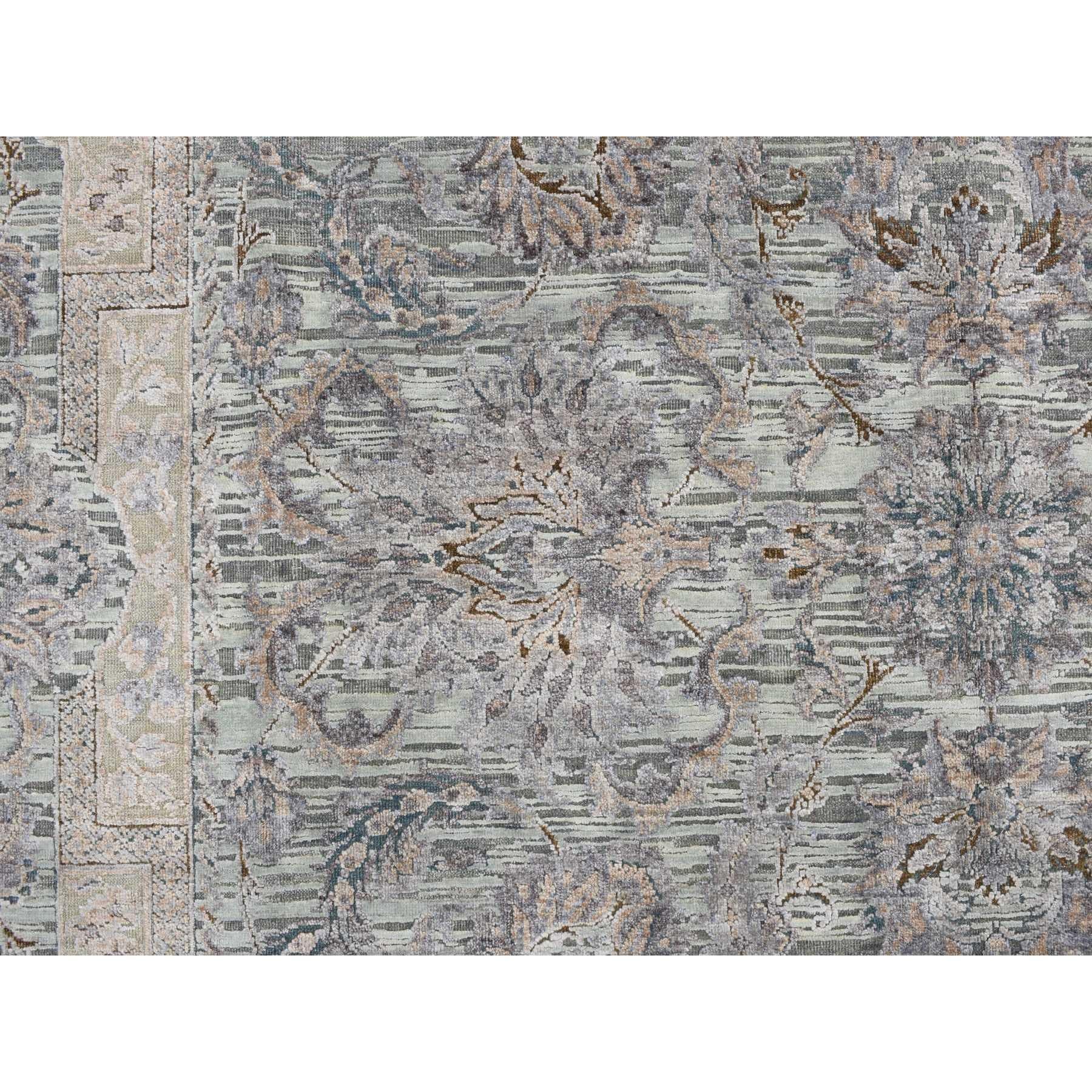 Handgeknüpfter Teppich in Lorbeergrün aus reiner Seide mit Mughal-Design 8'10