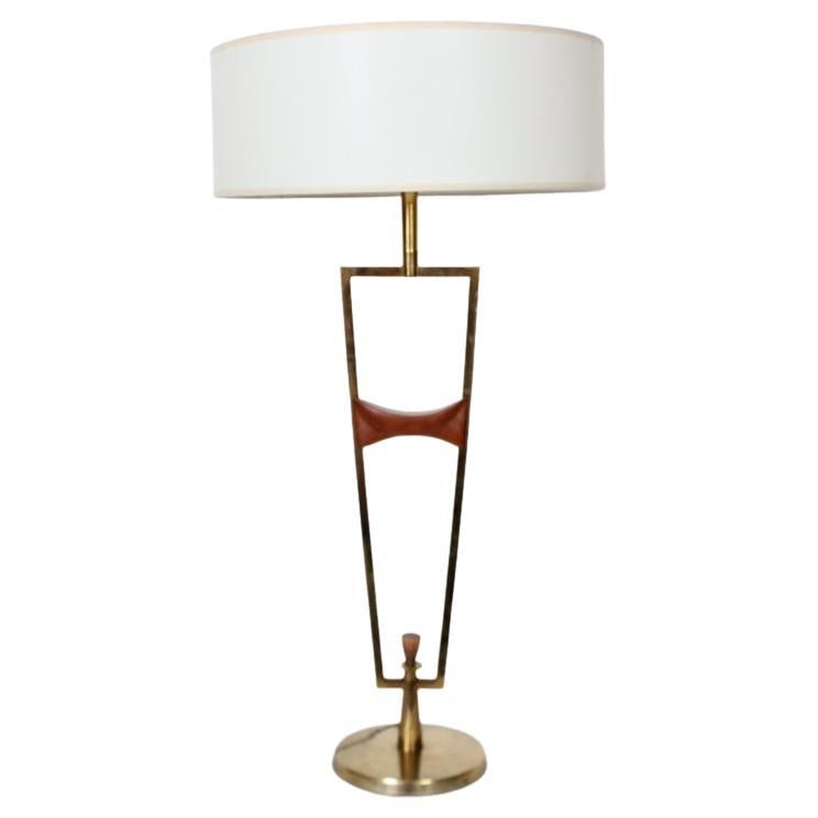 Laurel Lamp Co. Abstract Mast Form Walnut & Brass Table Lamp, C. 1960