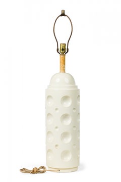 Laurel Lamp Co. American Beige Ceramic Dimpled Cylinder Column Table Lamp