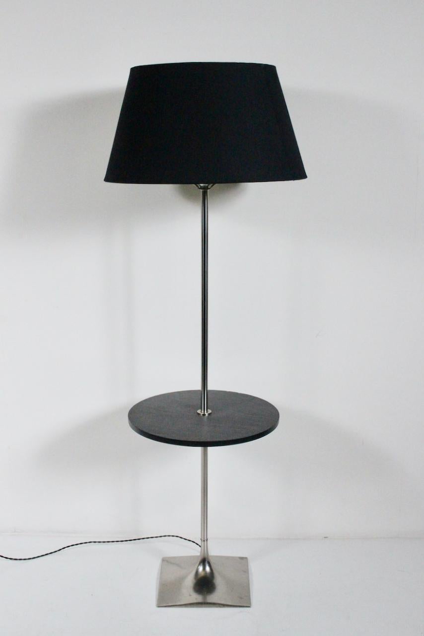 Laurel Lamp Co. Chrome & Dark Gray Slate Side Table, Floor Lamp, c. 1970 For Sale 4