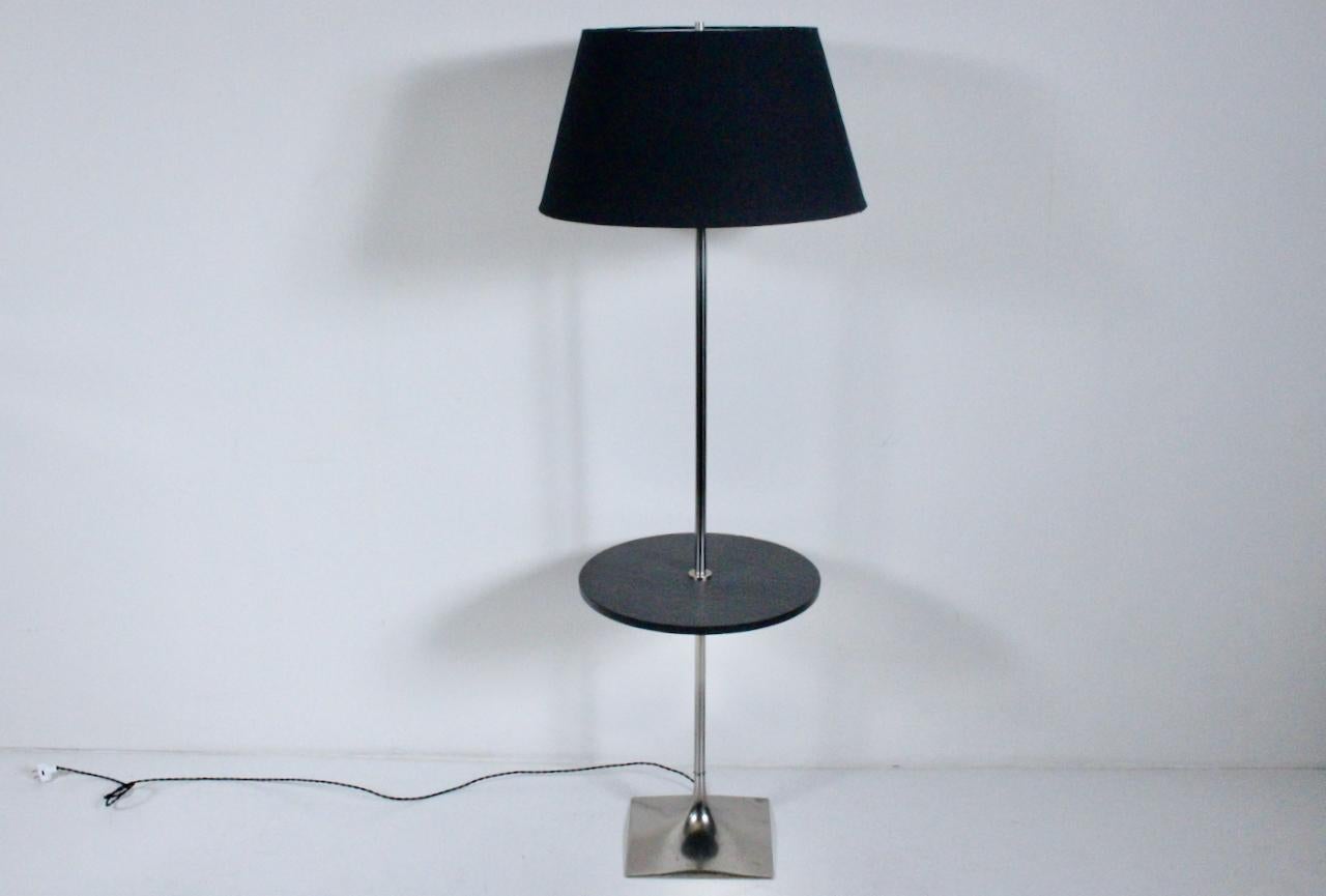 Laurel Lamp Co. Chrome & Dark Gray Slate Side Table, Floor Lamp, c. 1970 For Sale 5
