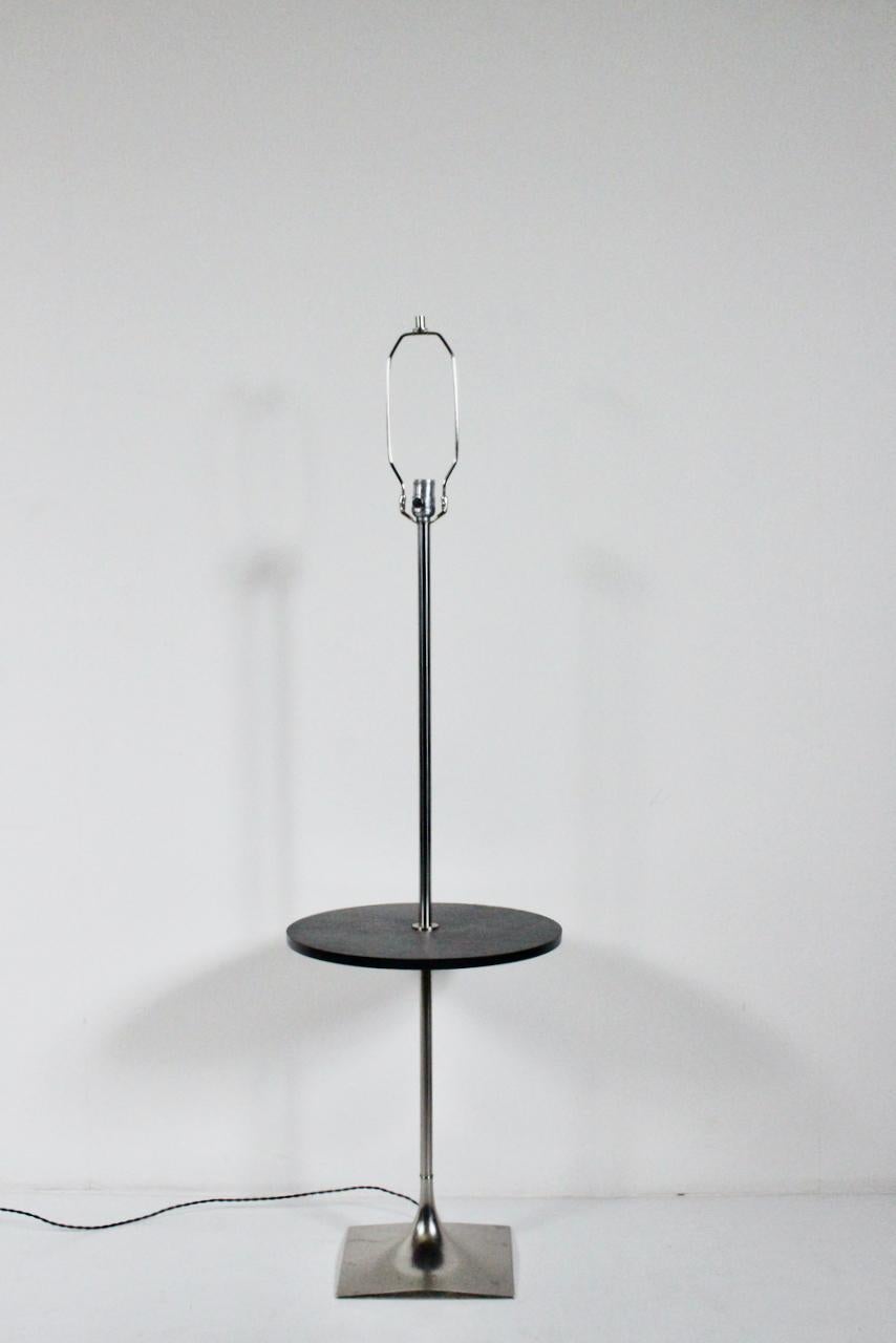 Modern Laurel Lamp Co. Chrome & Dark Gray Slate Side Table, Floor Lamp, c. 1970 For Sale
