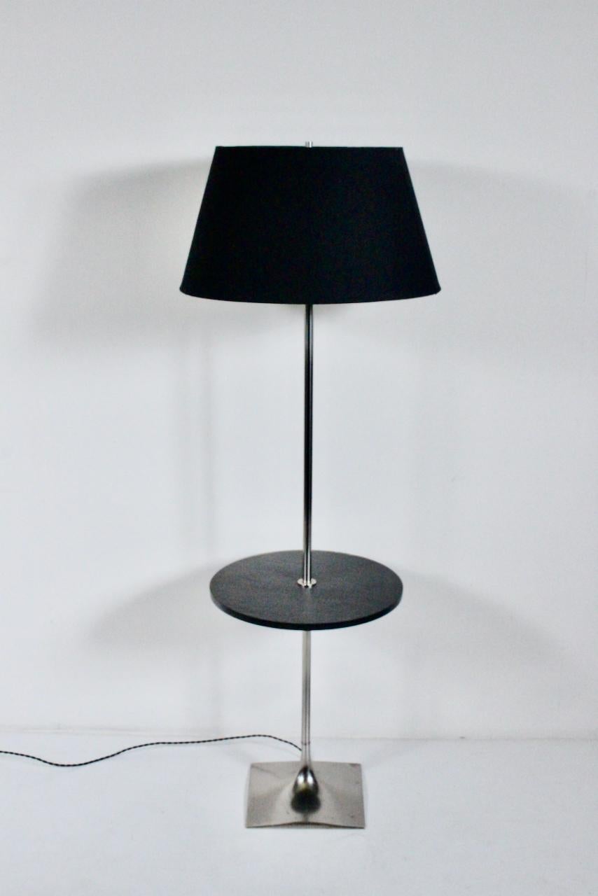 American Laurel Lamp Co. Chrome & Dark Gray Slate Side Table, Floor Lamp, c. 1970 For Sale