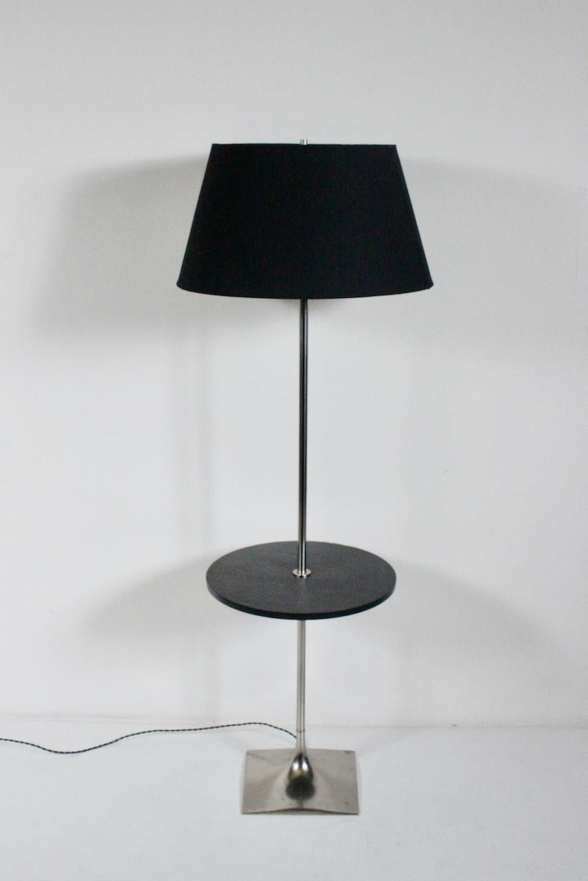 Plated Laurel Lamp Co. Chrome & Dark Gray Slate Side Table, Floor Lamp, c. 1970 For Sale