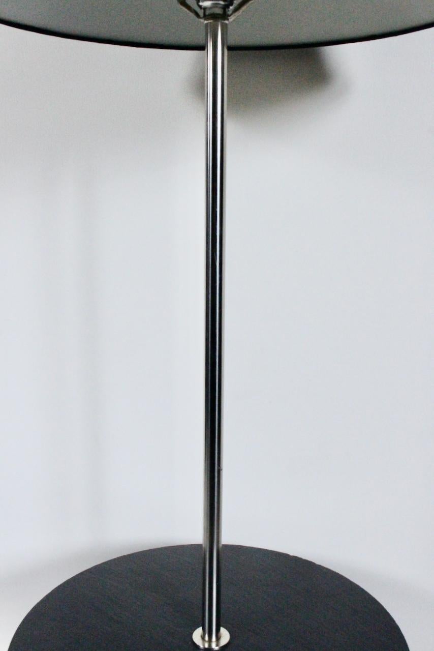 Laurel Lamp Co. Chrome & Dark Gray Slate Side Table, Floor Lamp, c. 1970 In Good Condition For Sale In Bainbridge, NY