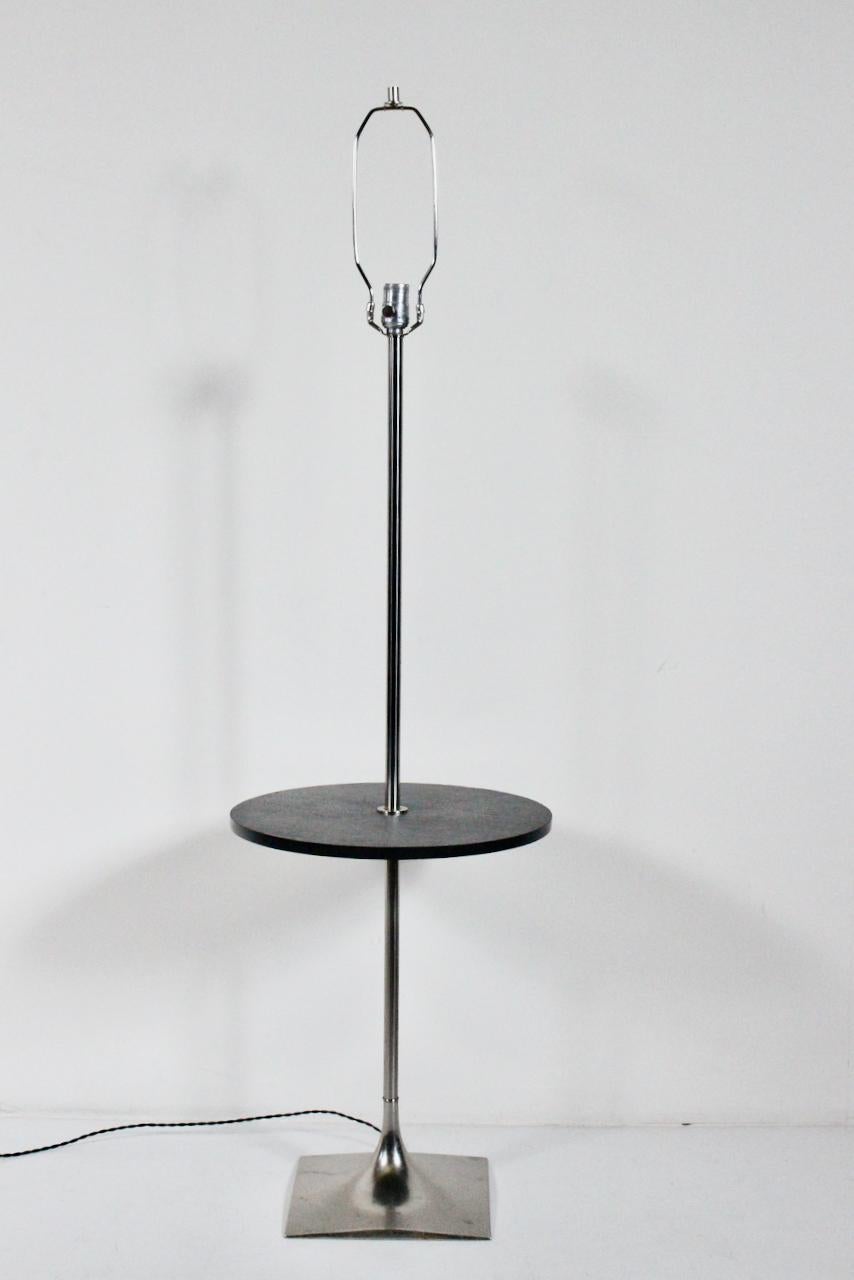 Mid-20th Century Laurel Lamp Co. Chrome & Dark Gray Slate Side Table, Floor Lamp, c. 1970 For Sale