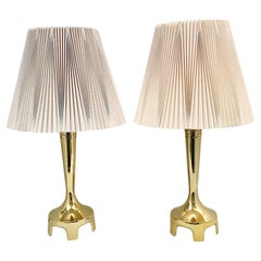 Laurel Lamp Co Footed Brass Lamp Pair With Original Op Art Pleated Shades