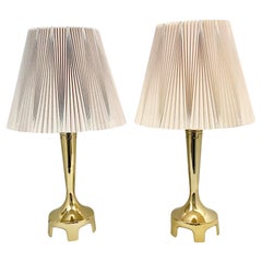 Laurel Lamp Co Footed Greek Key Brass Lamp Pair With Original Pleated Shades