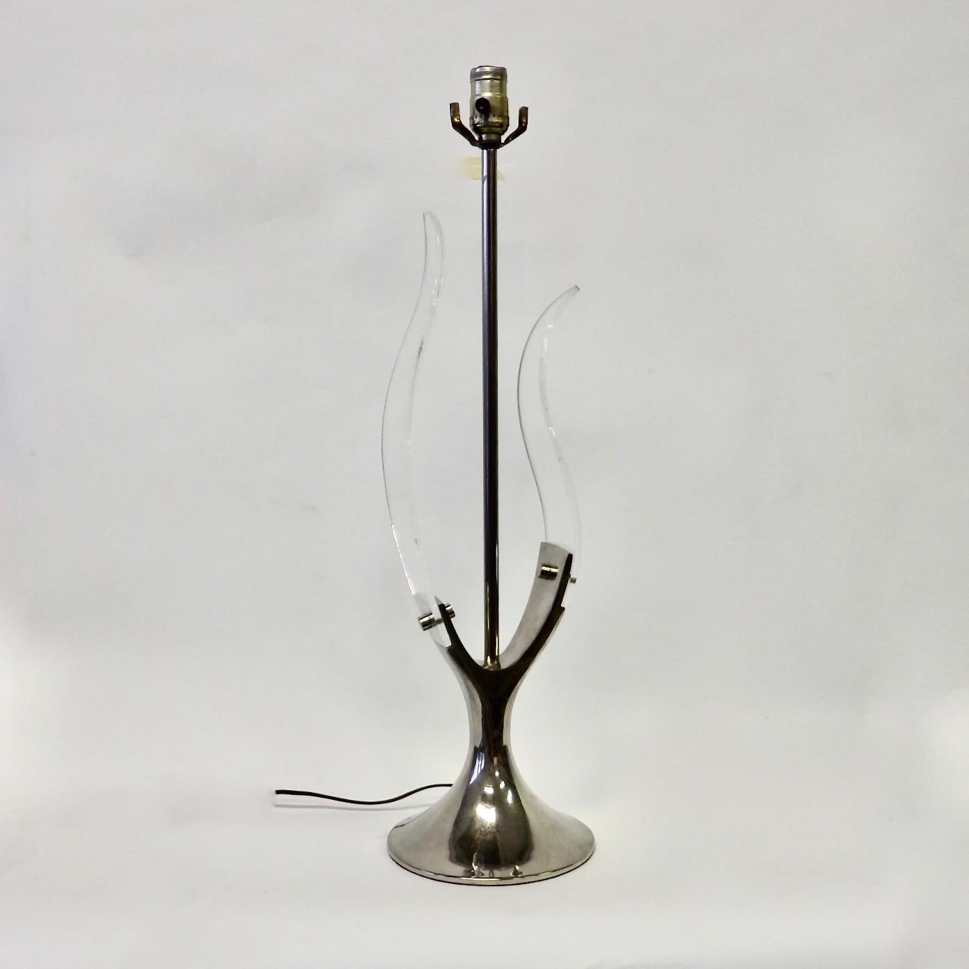 American Laurel Lamp Co. Lucite Leaf with Chrome Table Lamp