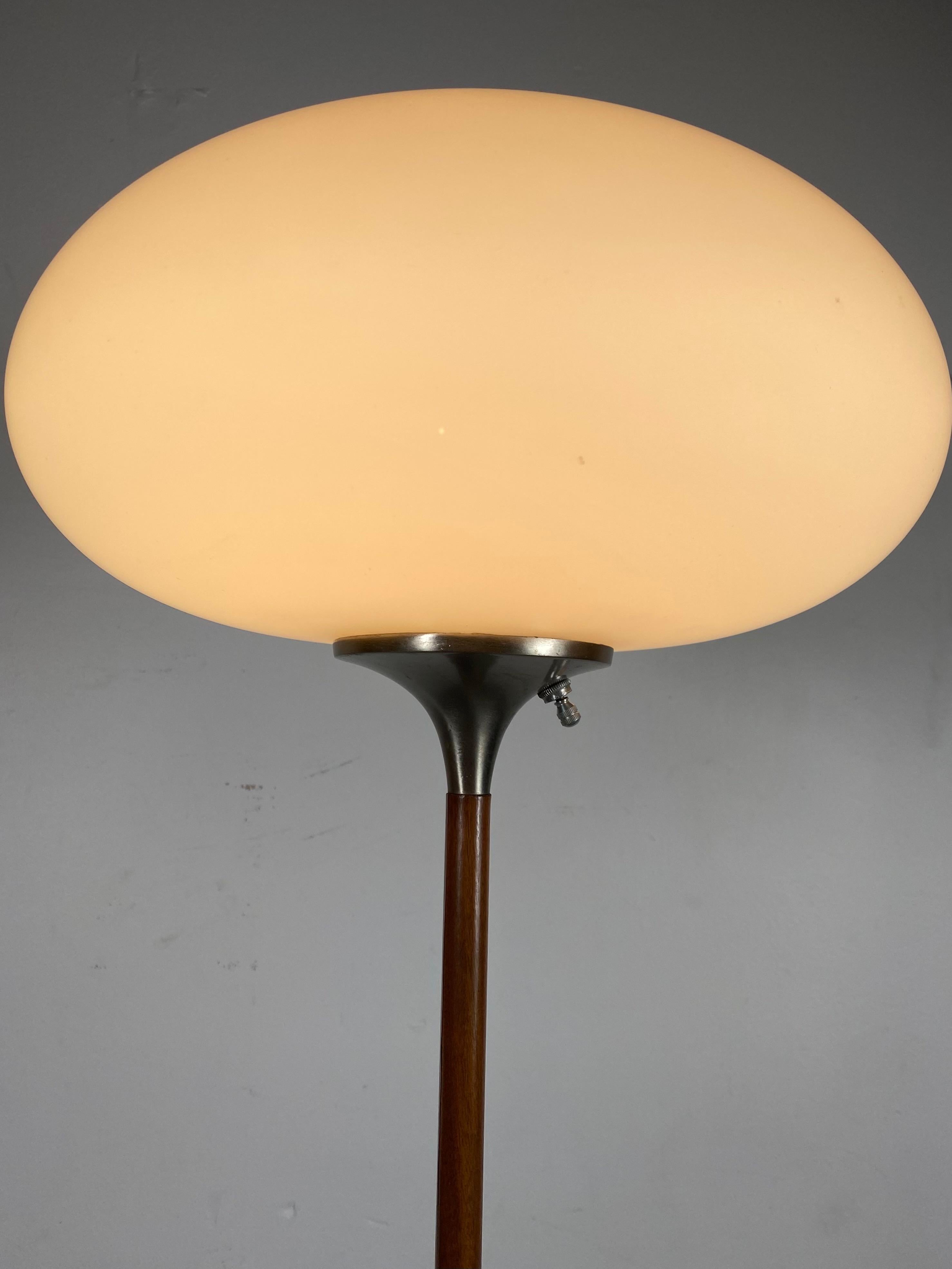 Brushed Laurel Lamp Co. Mid-Century Modern Mushroom Metal and Rosewood Floor Lamp