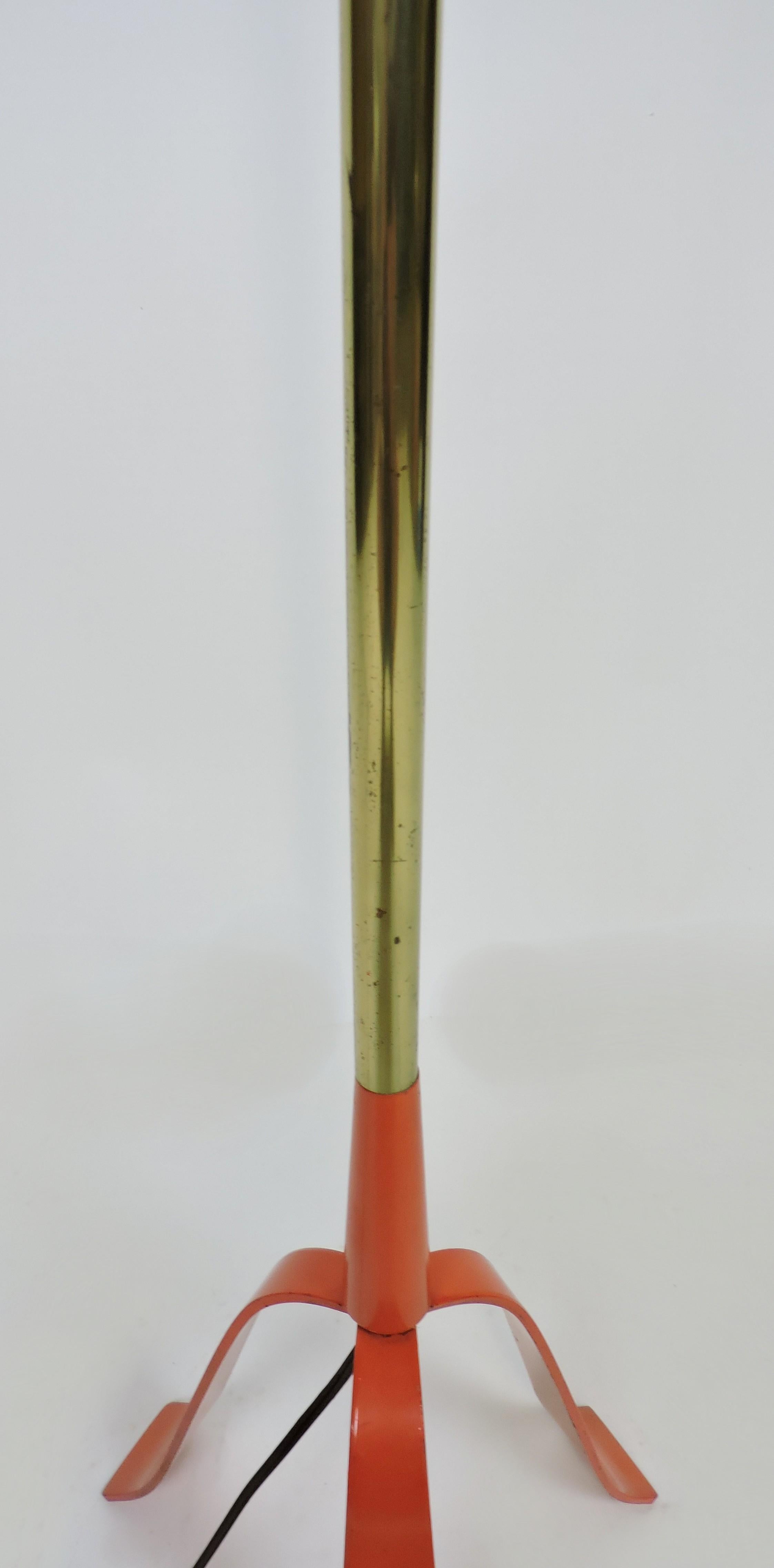 Mid-20th Century Laurel Lamp Co. Mid-Century Modern Orange Metal Tripod Base Floor Lamp For Sale