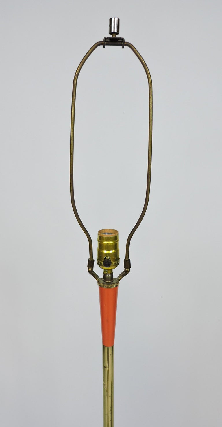 Laurel Lamp Co. Mid-Century Modern Orange Metal Tripod Base Floor Lamp For Sale 3