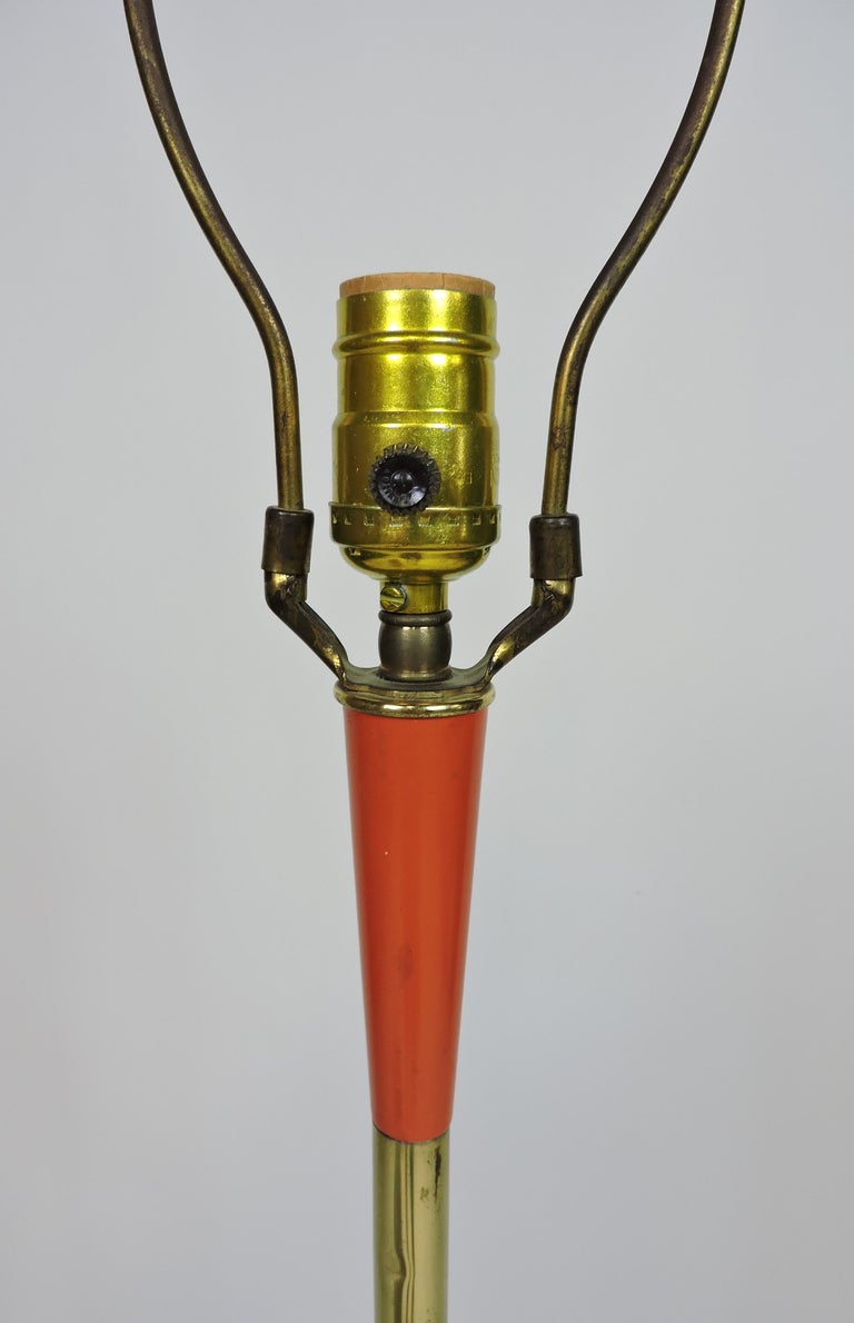 Laurel Lamp Co. Mid-Century Modern Orange Metal Tripod Base Floor Lamp For Sale 4