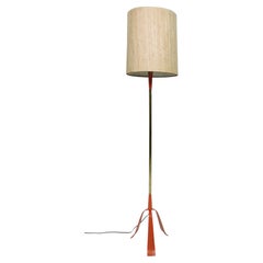 Vintage Laurel Lamp Co. Mid-Century Modern Orange Metal Tripod Base Floor Lamp