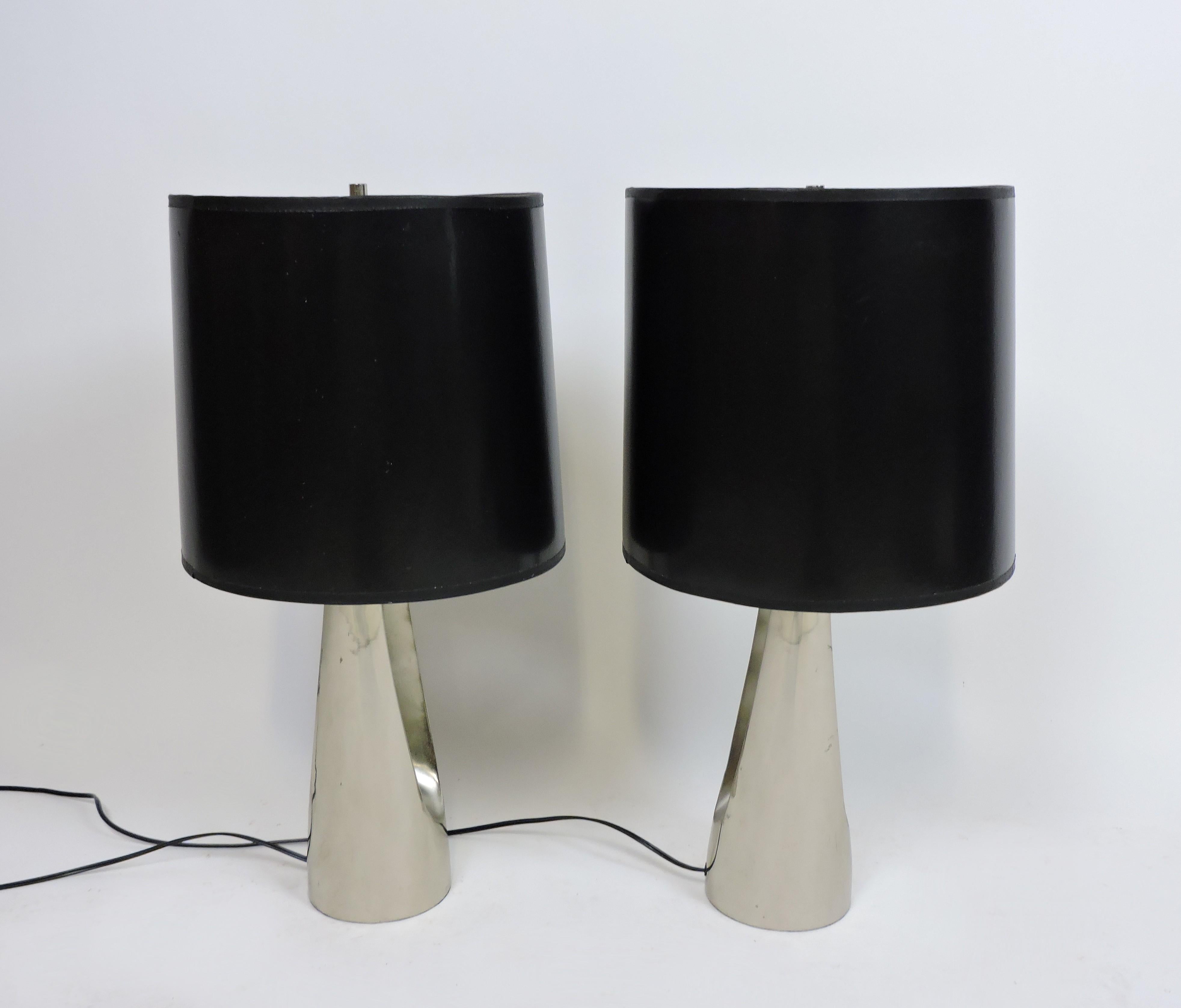 American Laurel Lamp Co. Mid-Century Modern Wishbone Hairpin Chrome Table Lamps