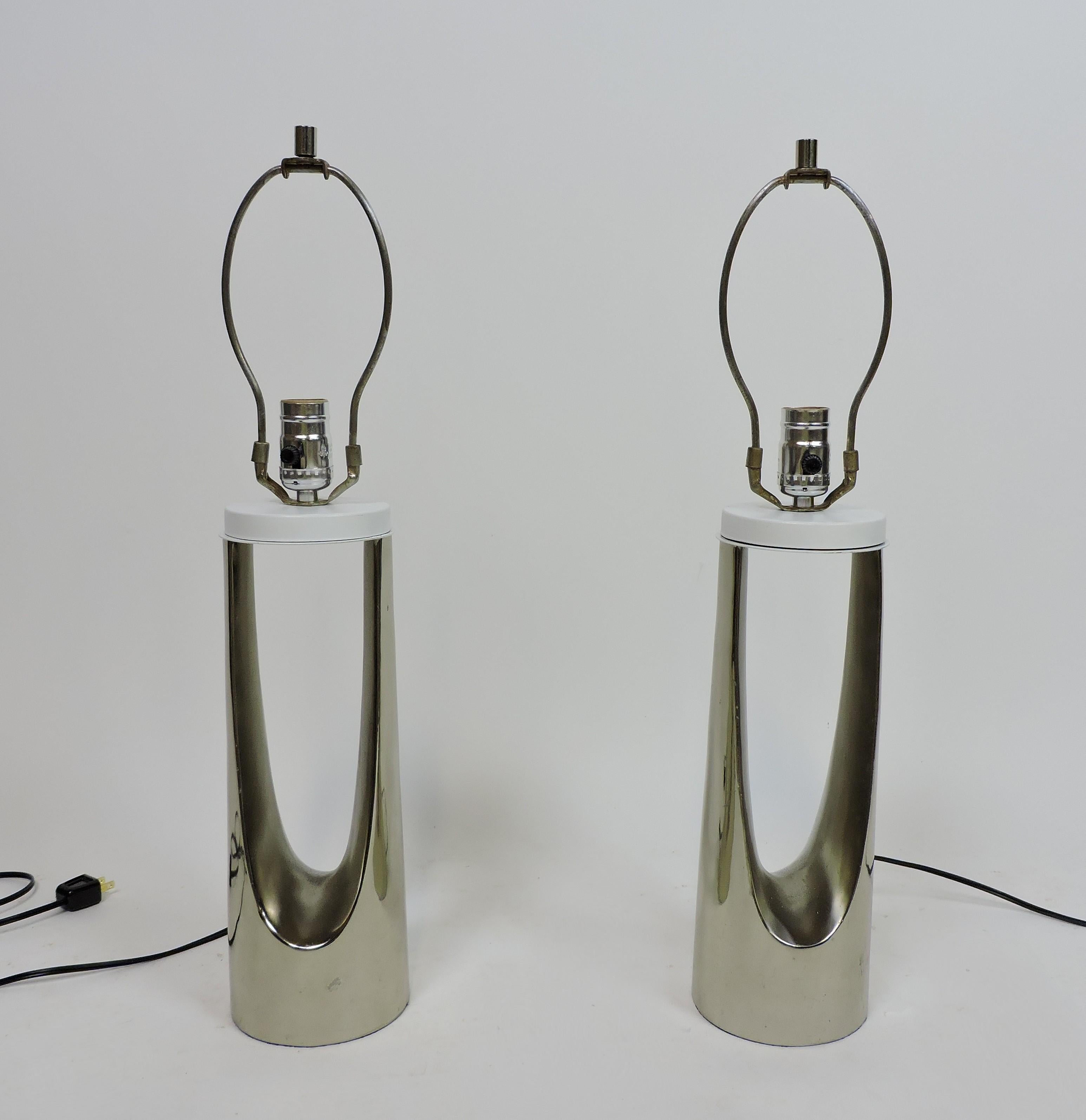 Painted Laurel Lamp Co. Mid-Century Modern Wishbone Hairpin Chrome Table Lamps