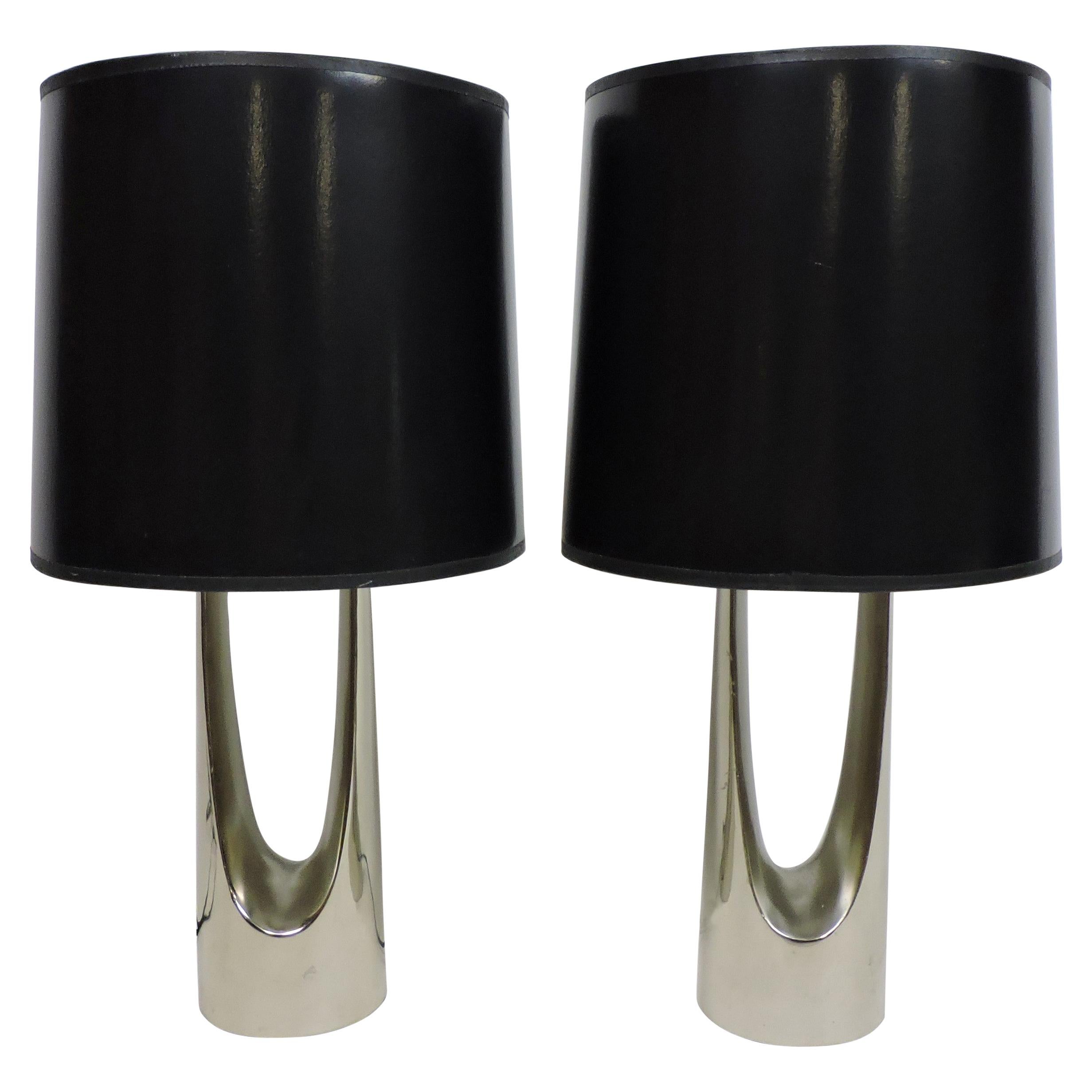 Laurel Lamp Co. Mid-Century Modern Wishbone Hairpin Chrome Table Lamps