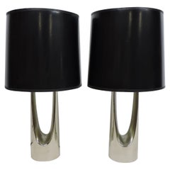 Laurel Lamp Co. Mid-Century Modern Wishbone Hairpin Chrome Table Lamps