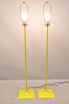 Laurel Lamp Co Square Tulip Base Yellow Metal Midcentury Floor Lamps, a Pair