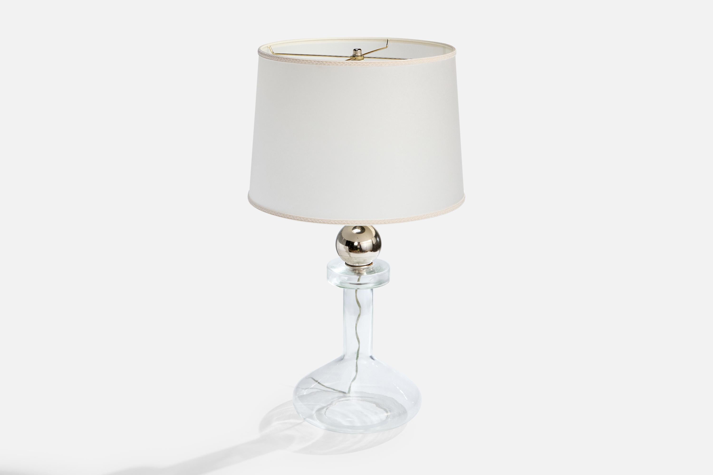Laurel Lamp Co., Lámpara de mesa, Cromo, Cristal, Pergamino, EE.UU., Años 70 Moderno de mediados de siglo en venta