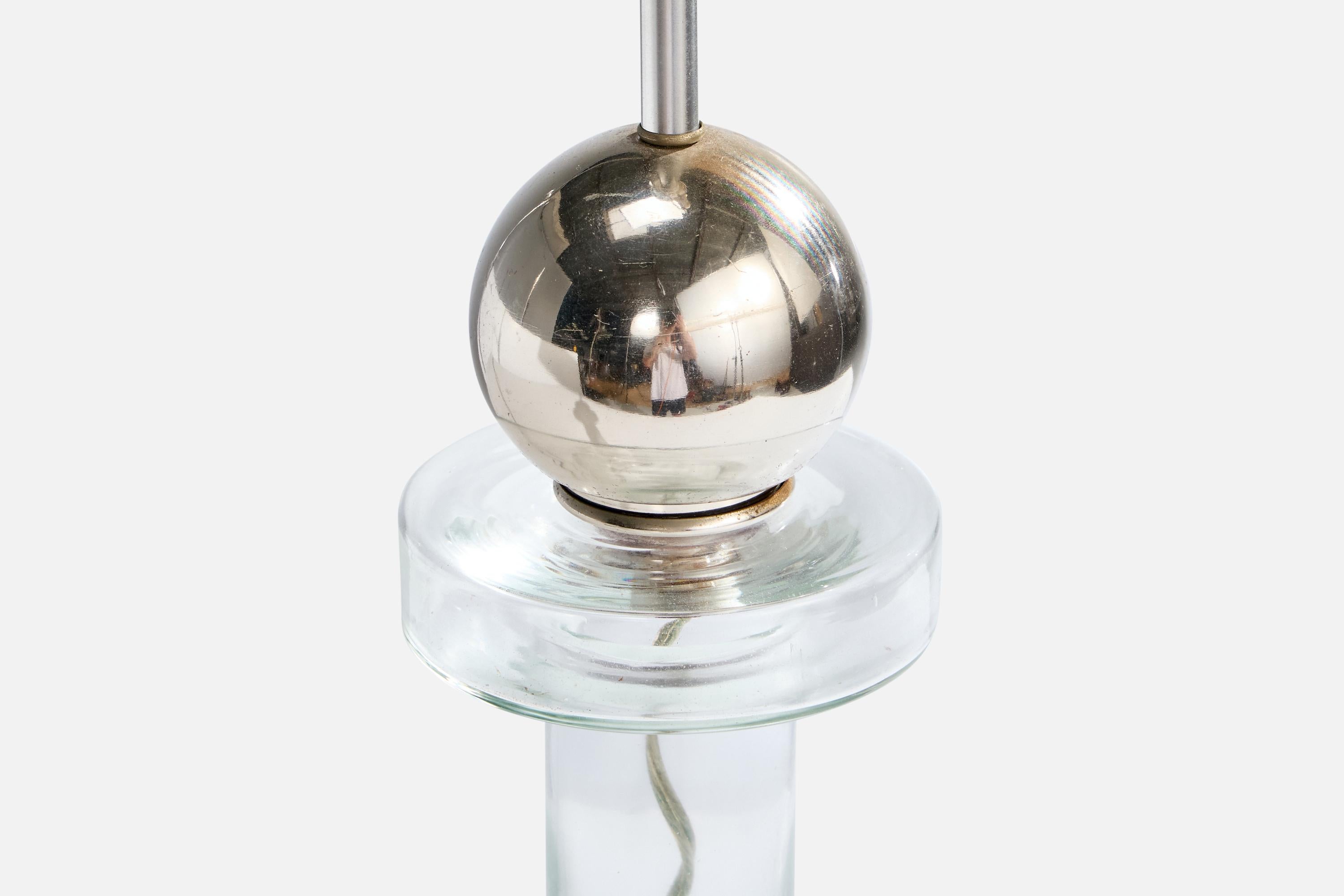 Laurel Lamp Co., Lámpara de mesa, Cromo, Cristal, Pergamino, EE.UU., Años 70 finales del siglo XX en venta