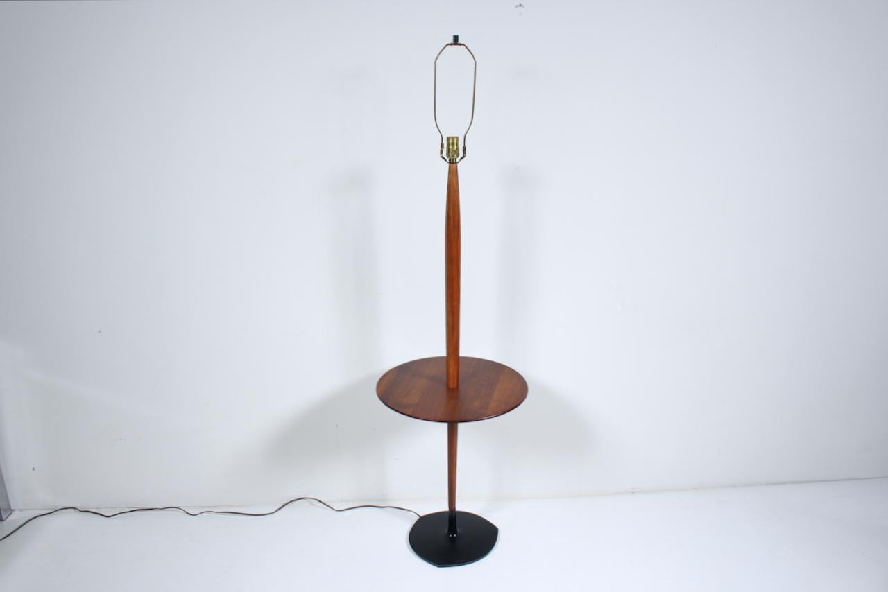 Modern Laurel Lamp Co. Walnut & Black Enamel Side Table, Floor Lamp, circa 1970 For Sale