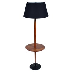 Laurel Lamp Co. Walnut & Black Enamel Side Table, Floor Lamp, circa 1970