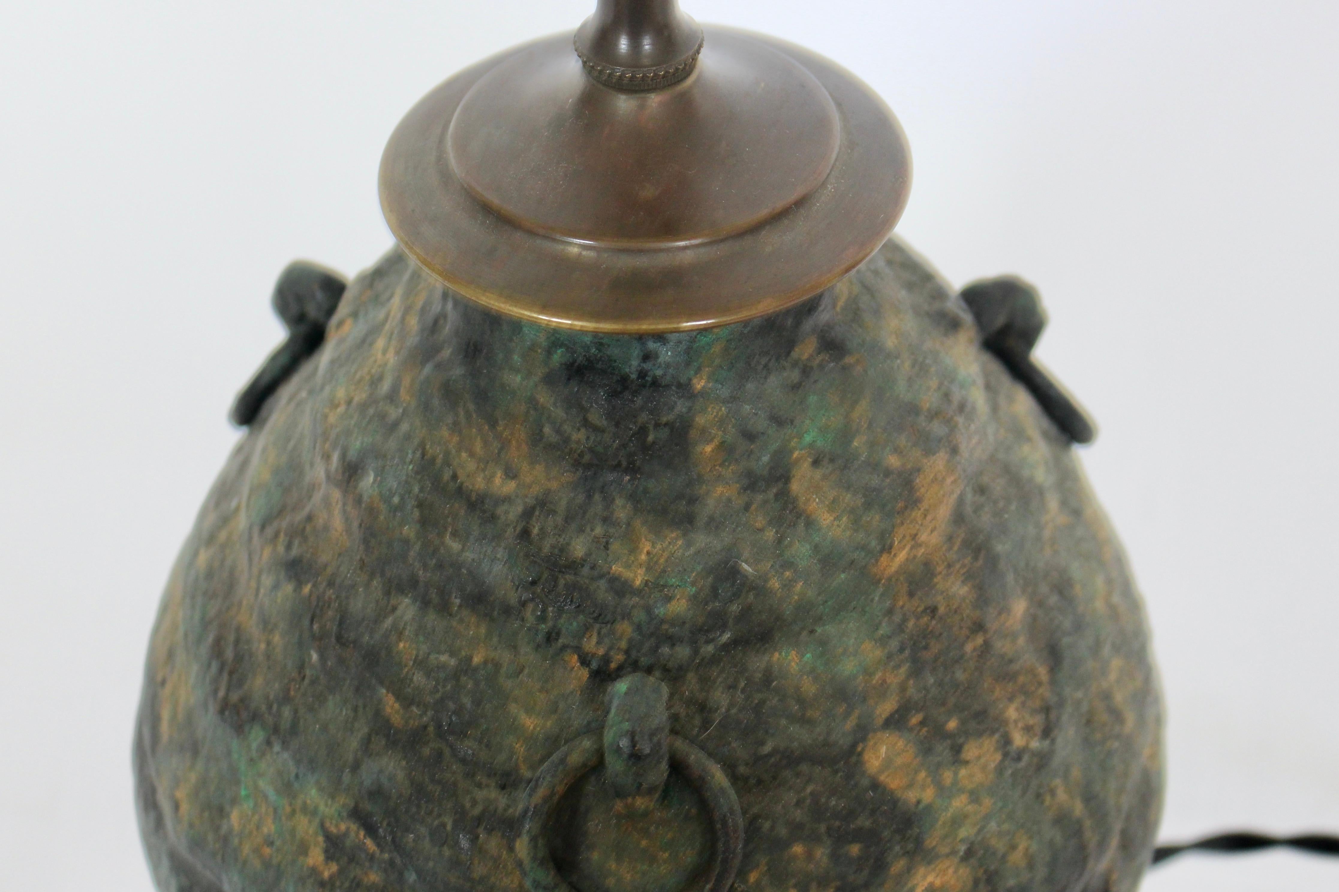 Laurel Lamp Co. Ancient Asian Style Bronze Verdigris Table Lamp, circa 1960 For Sale 3
