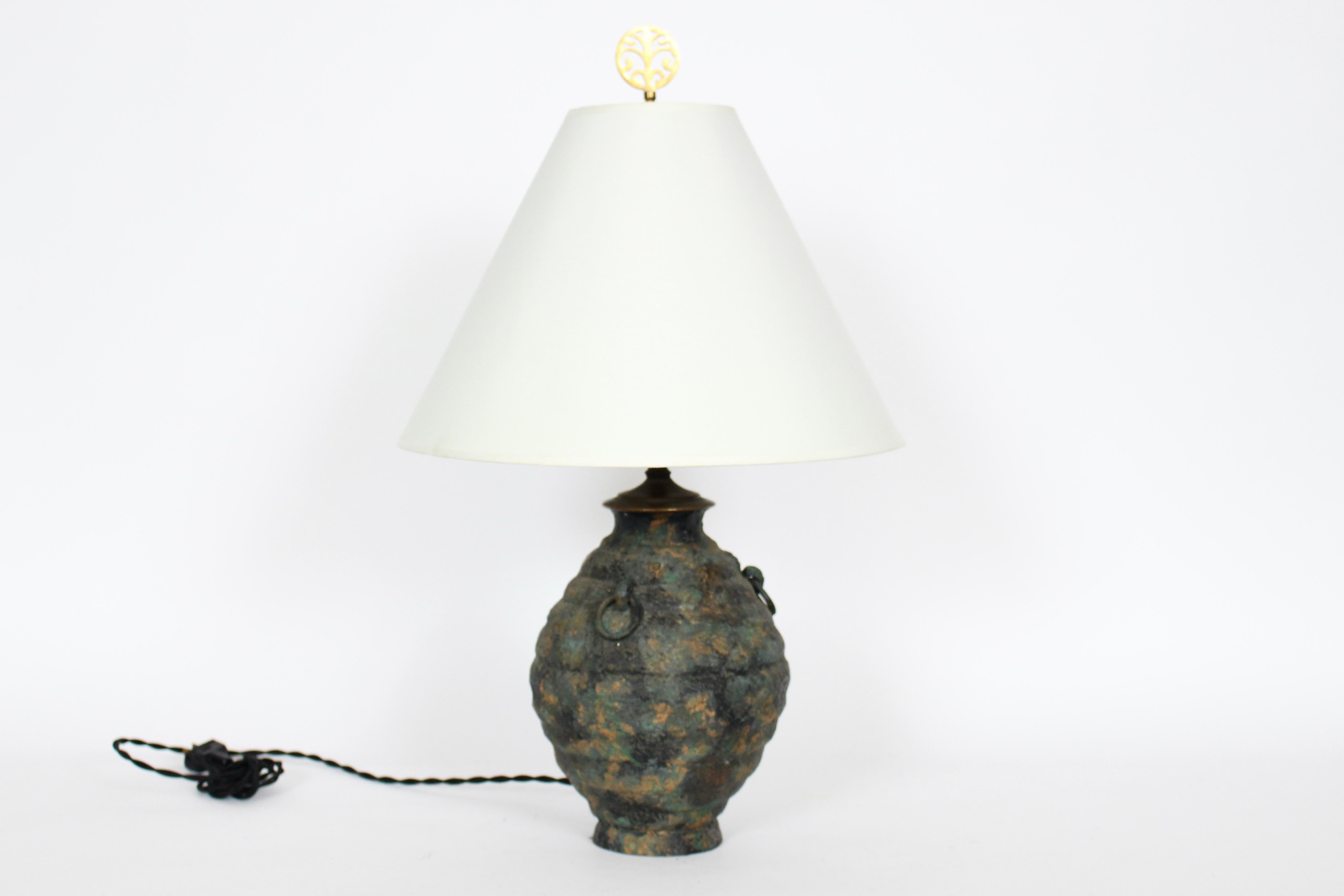 Laurel Lamp Co. Ancient Asian Style Bronze Verdigris Table Lamp, circa 1960 For Sale 5