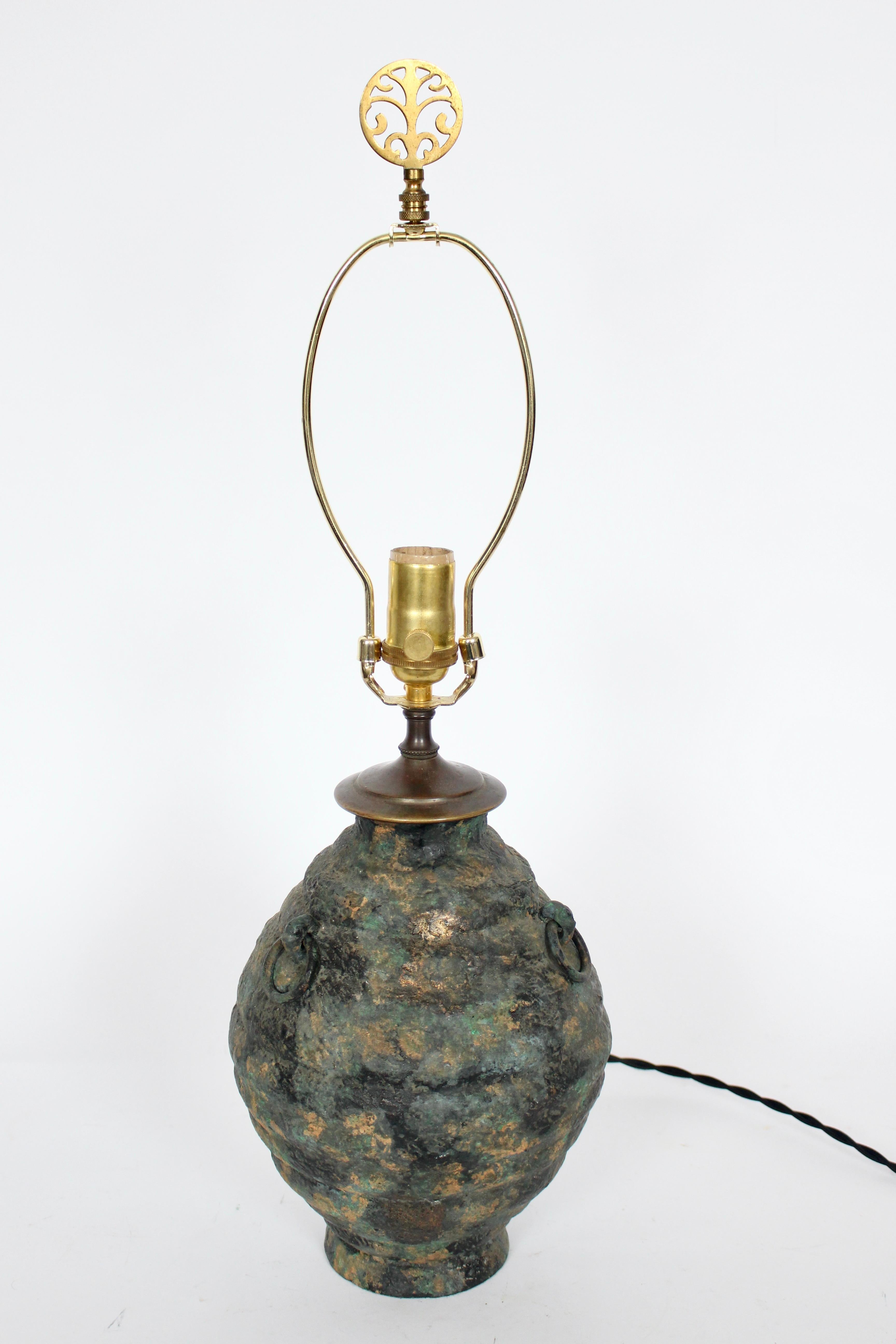 Mid-20th Century Laurel Lamp Co. Ancient Asian Style Bronze Verdigris Table Lamp, circa 1960 For Sale