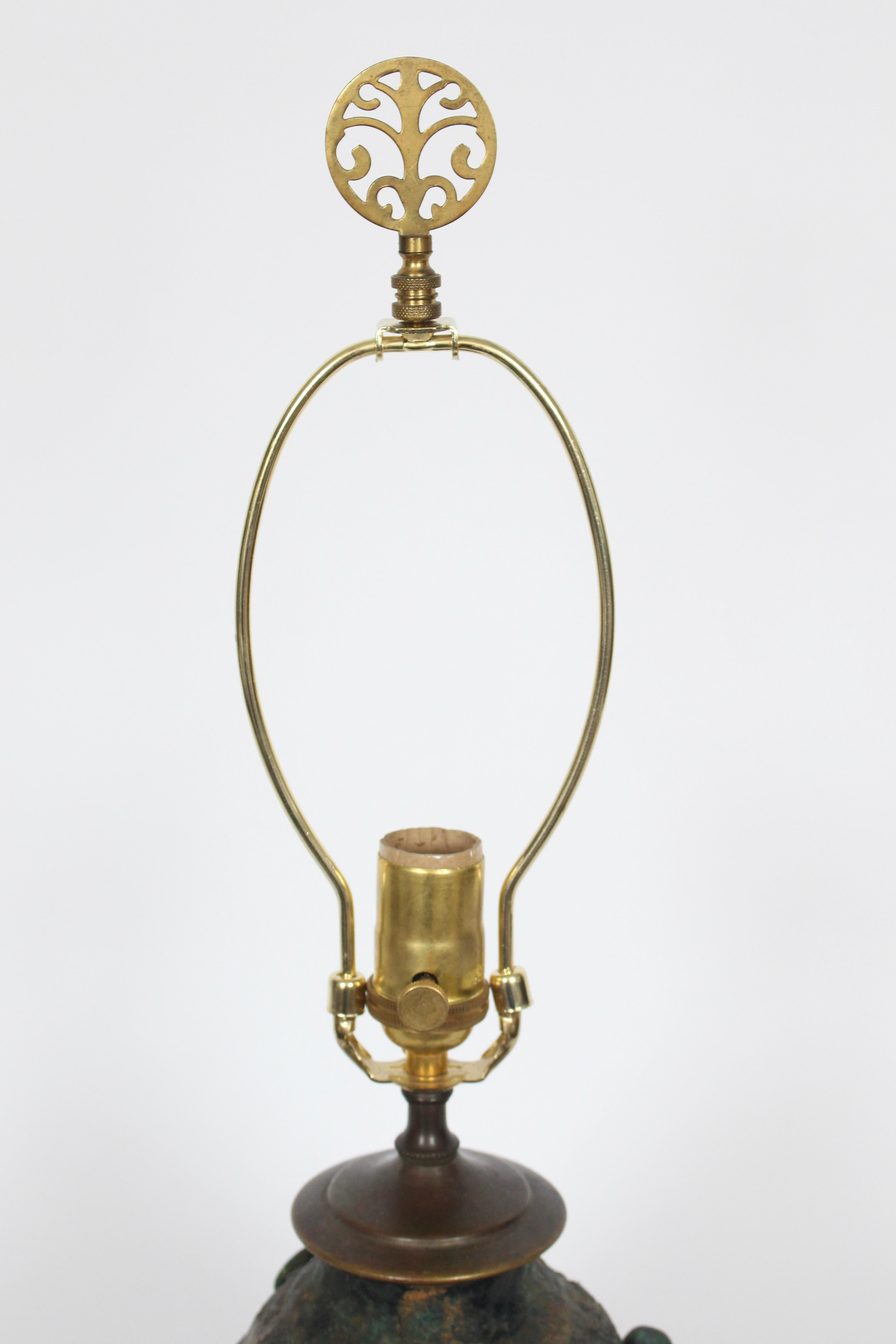 Brass Laurel Lamp Co. Ancient Asian Style Bronze Verdigris Table Lamp, circa 1960 For Sale
