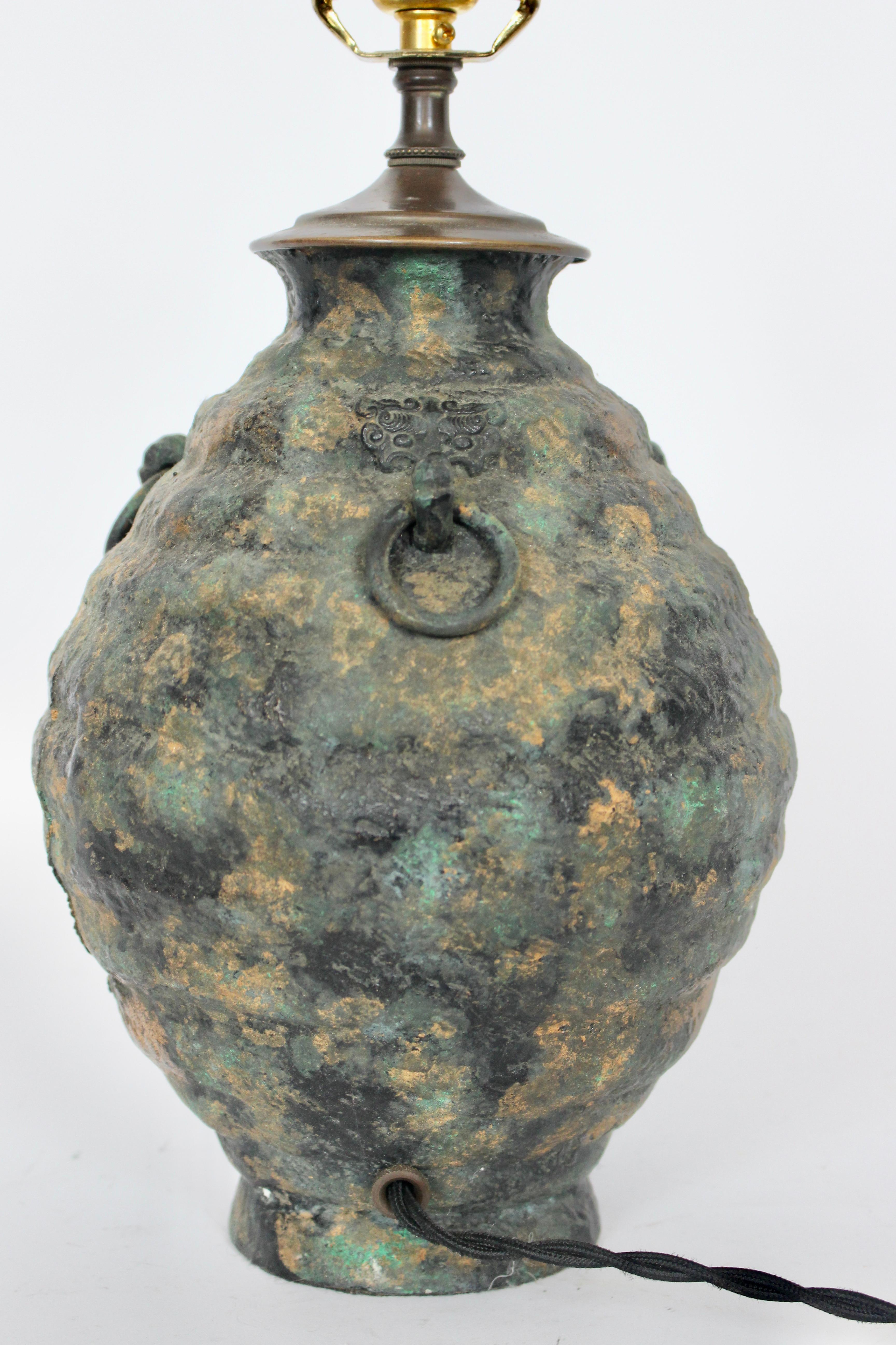 Laurel Lamp Co. Ancient Asian Style Bronze Verdigris Table Lamp, circa 1960 For Sale 2