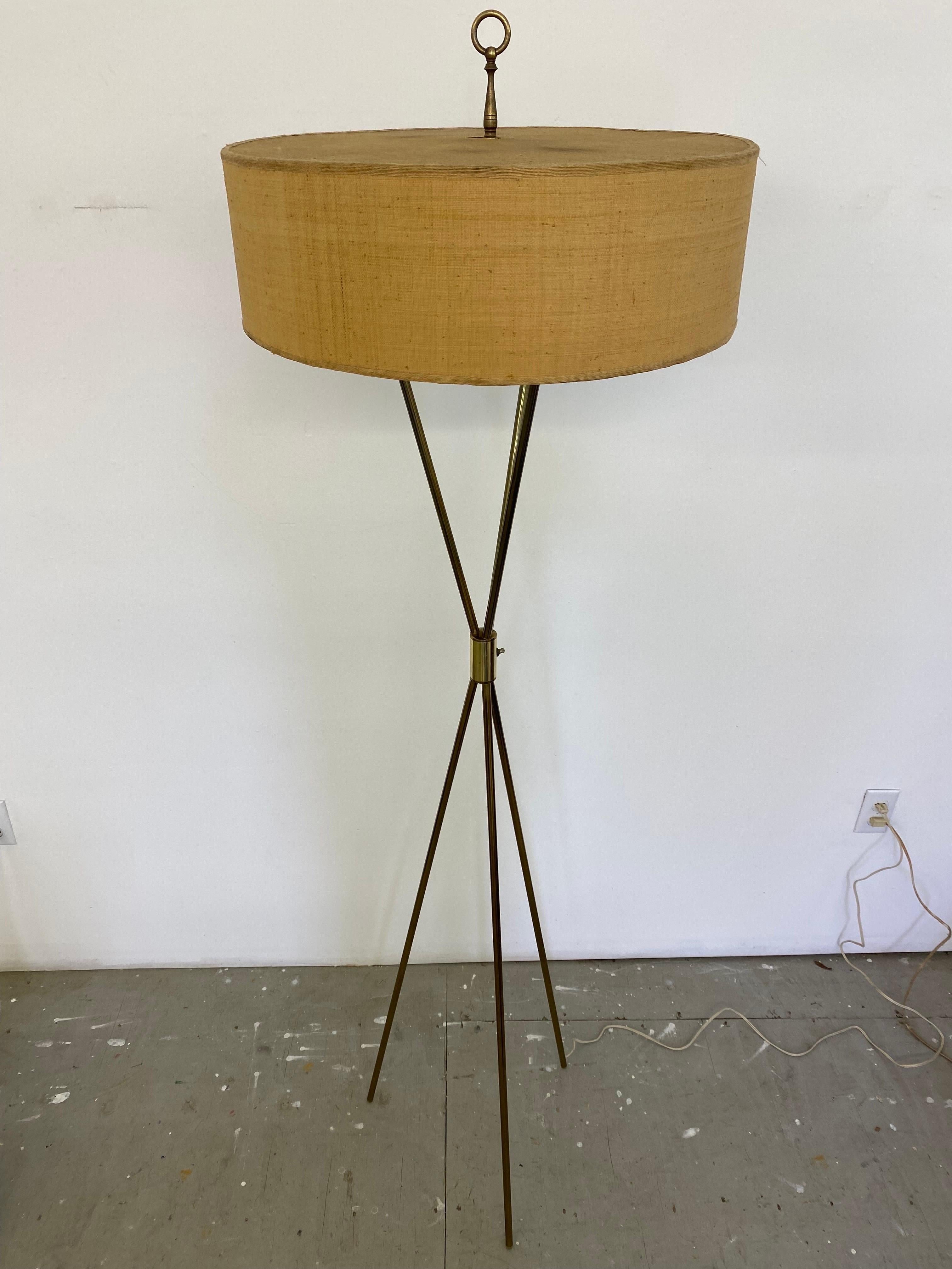 Mid-Century Modern Laurel Lamp Company Brass Tri-Pod Floor Lamp For Sale