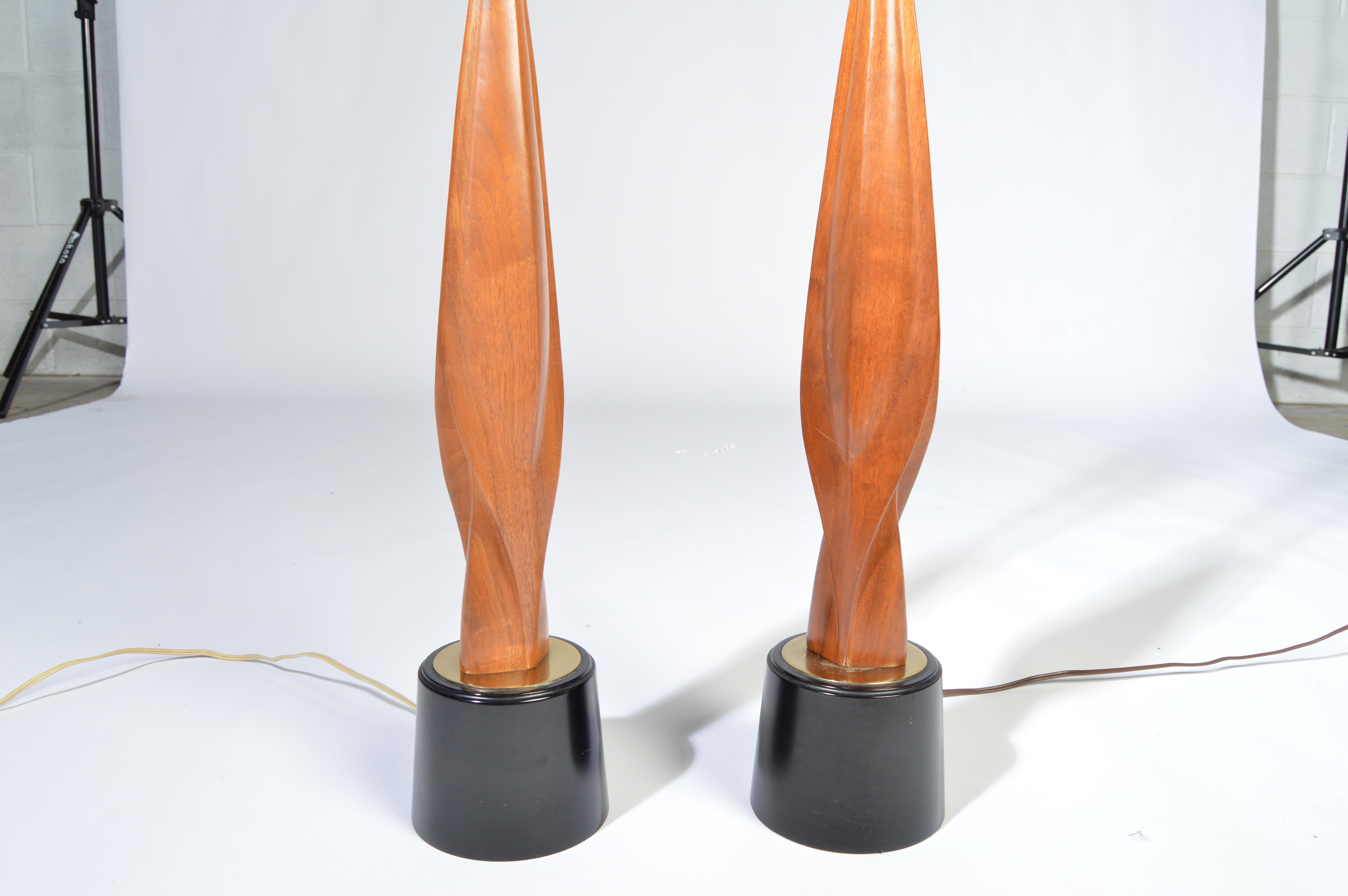 American Laurel Lamp Company Midcentury Sculptural Walnut Table Lamps, circa 1960