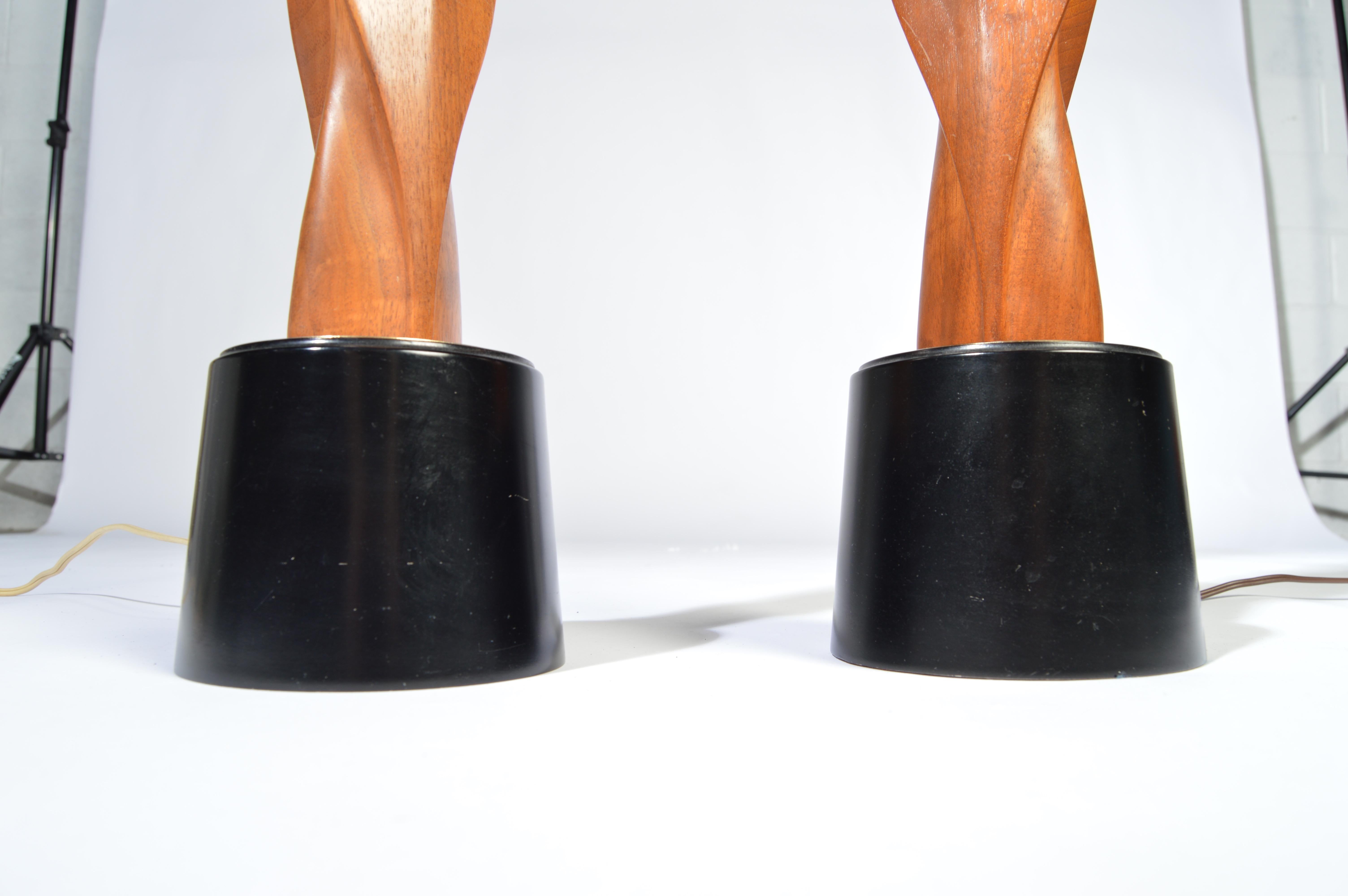 Carved Laurel Lamp Company Midcentury Sculptural Walnut Table Lamps, circa 1960